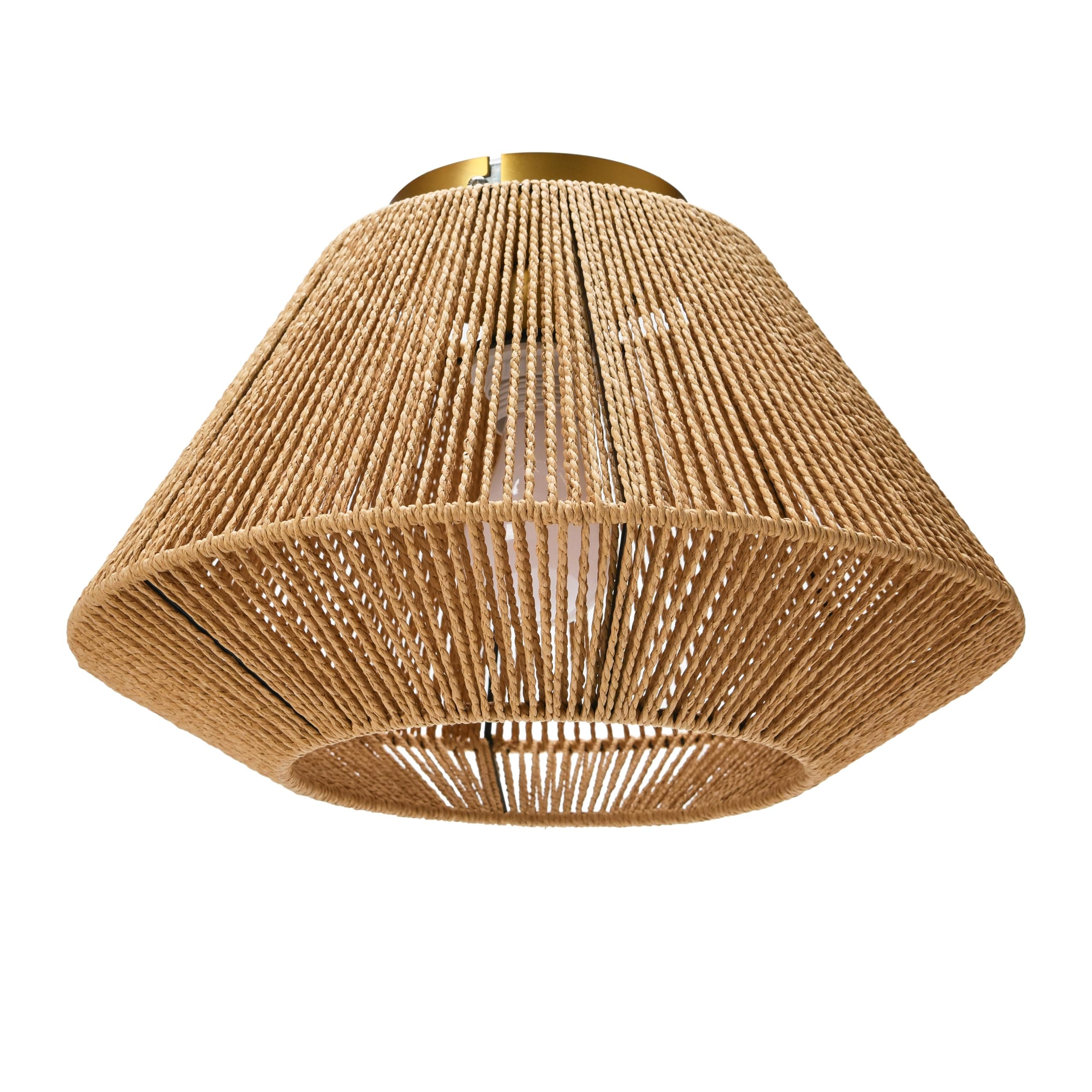 Creative Co-Op Coastal Ceiling Lamp with Natural Paper Rope Shade and Iron Base