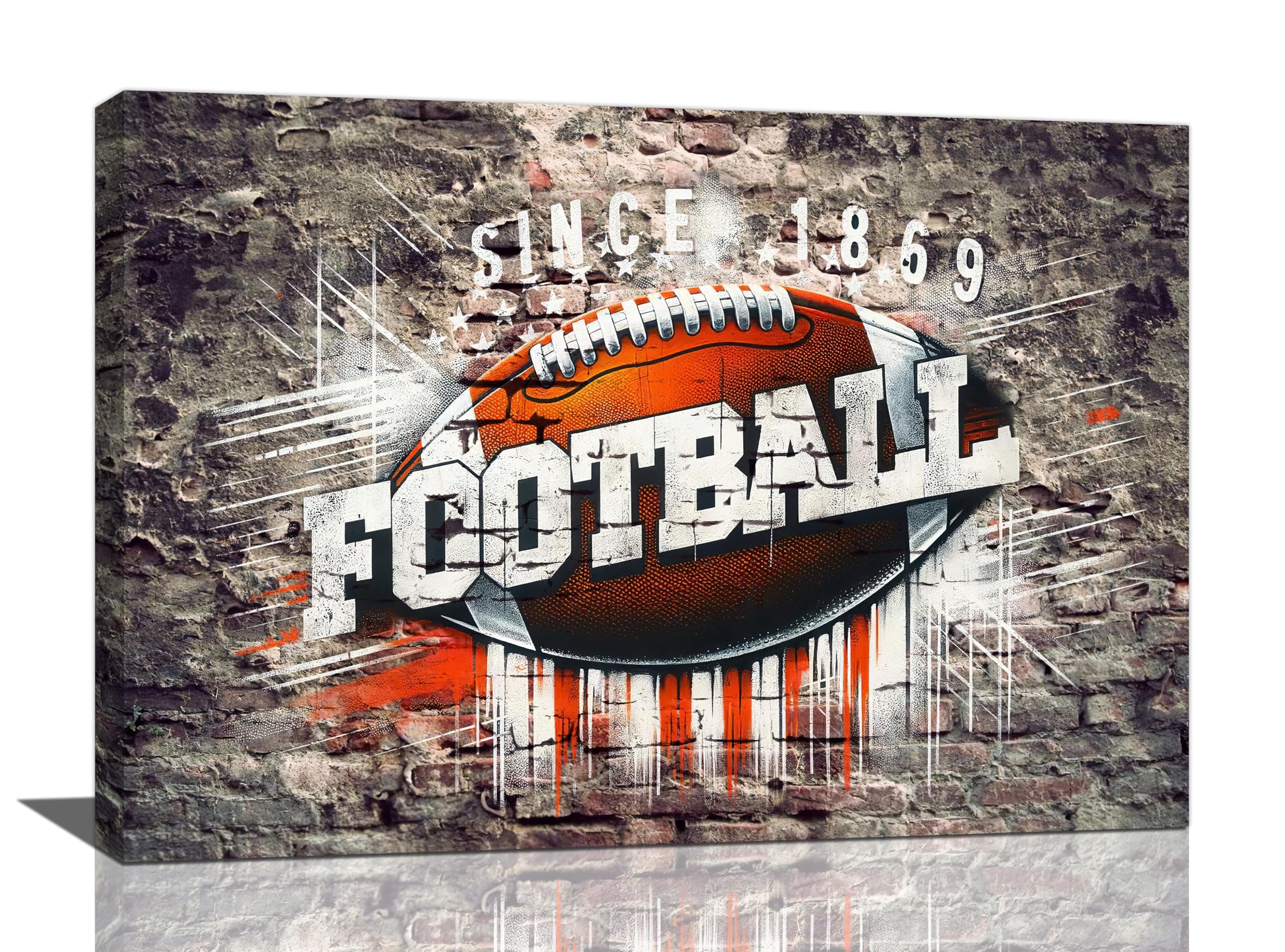 Sport Football Wall Art Street Graffiti Pictures Wall Decor Teen Boys Canvas Painting Print Home Modern Artwork Decorations Framed for Bathroom Living Room Bedroom Office 24 x 16 inch
