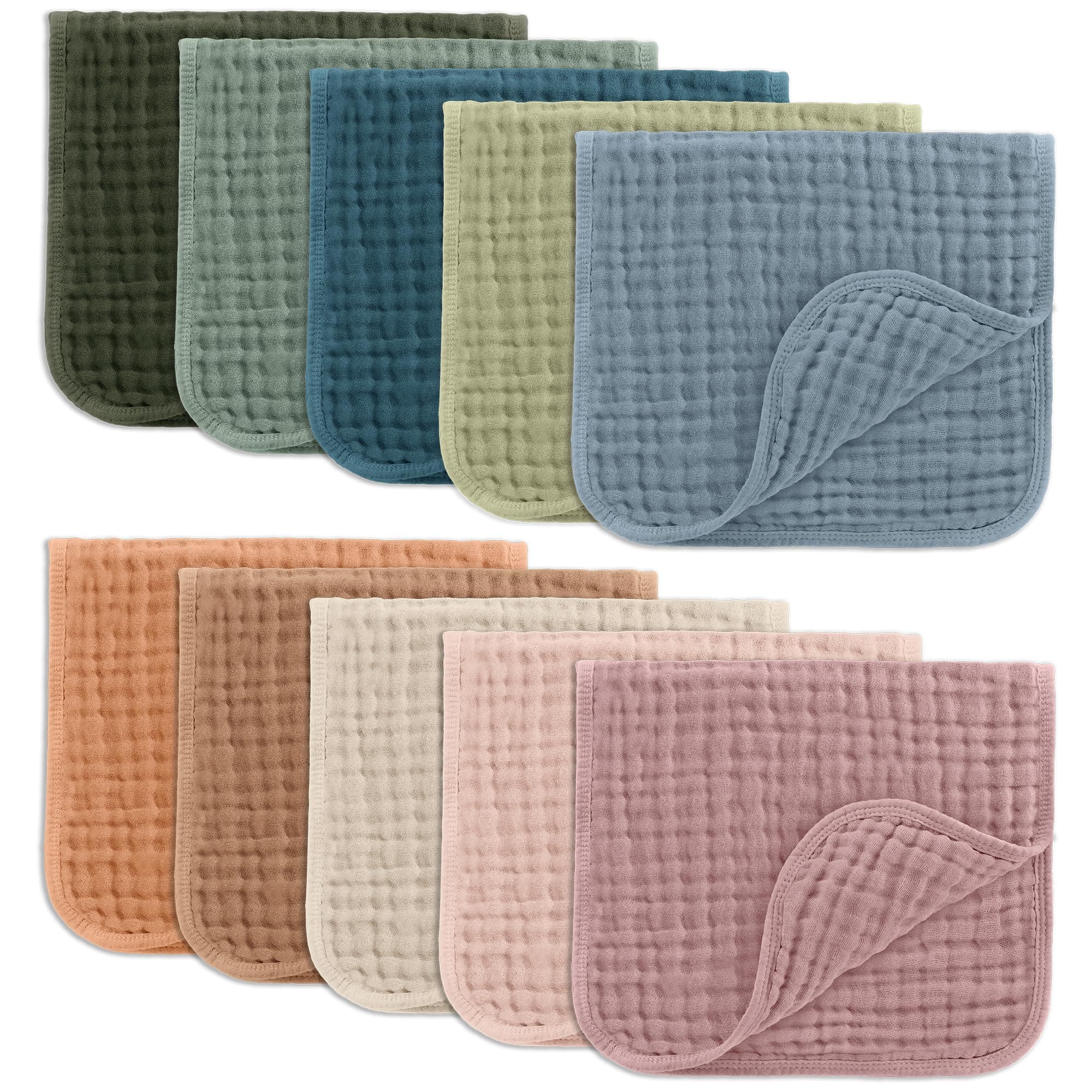 Comfy Cubs Paños de muselina para eructos de 20 x 10 pulgadas, paquete de 10 unidades, grandes, 6 capas, ultra absorbentes, 100% algodón para babear y ensuciar el bebé, suaves, seguros y suaves para