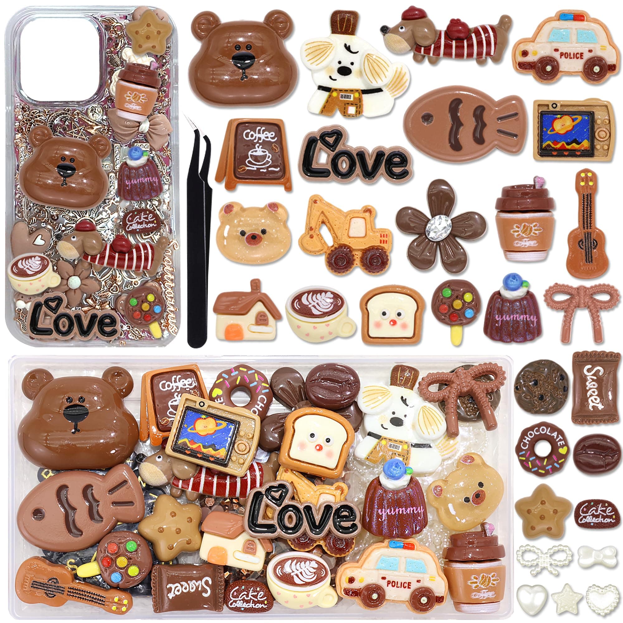 BELICEY Brown Junk Case Charms Kit 3D Kawaii Big Charms for Phone Cases