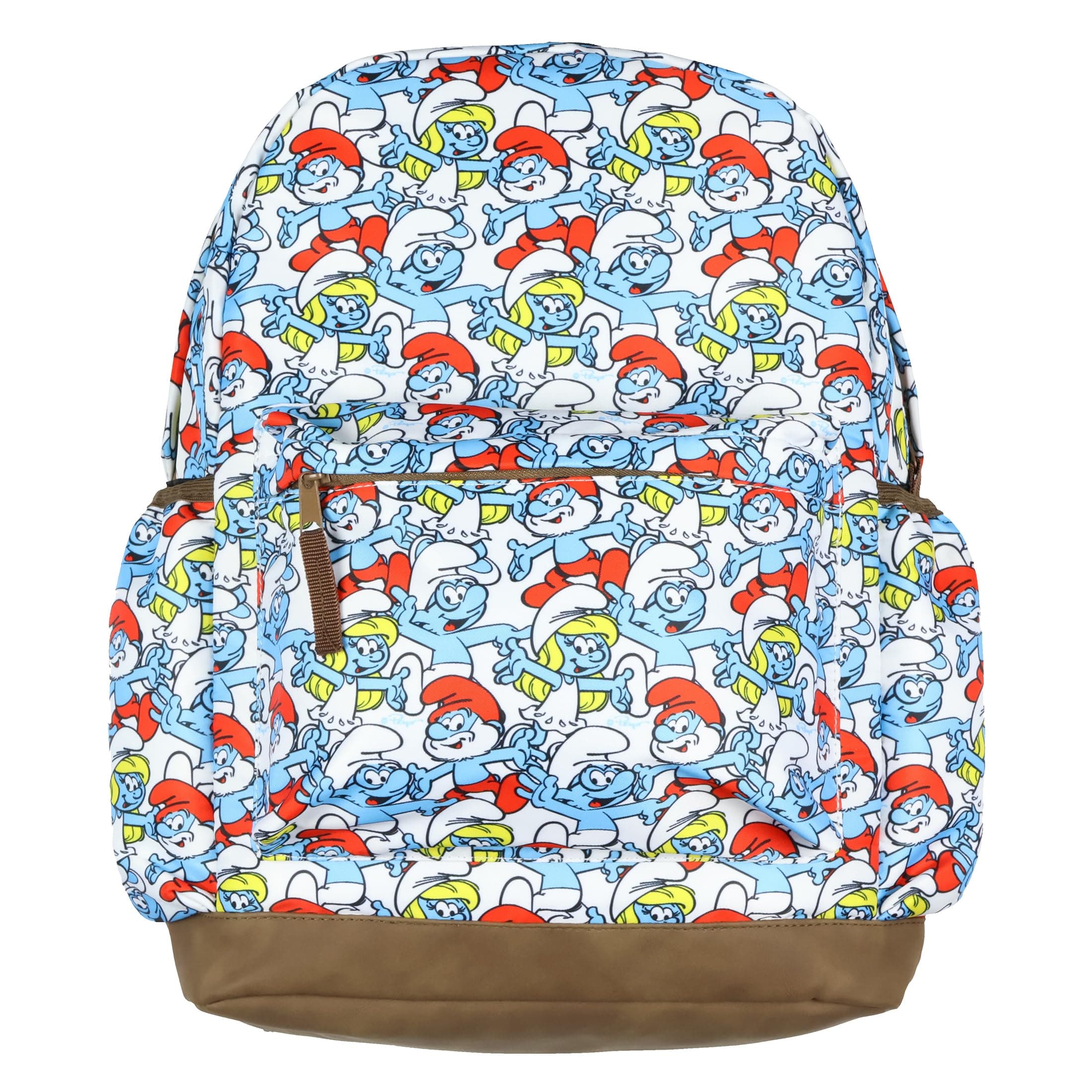 The Smurfs Backpack Papa Smurf and Smurfette Allover Collage Design Laptop Tech Sleeve School Book Bag Daypack