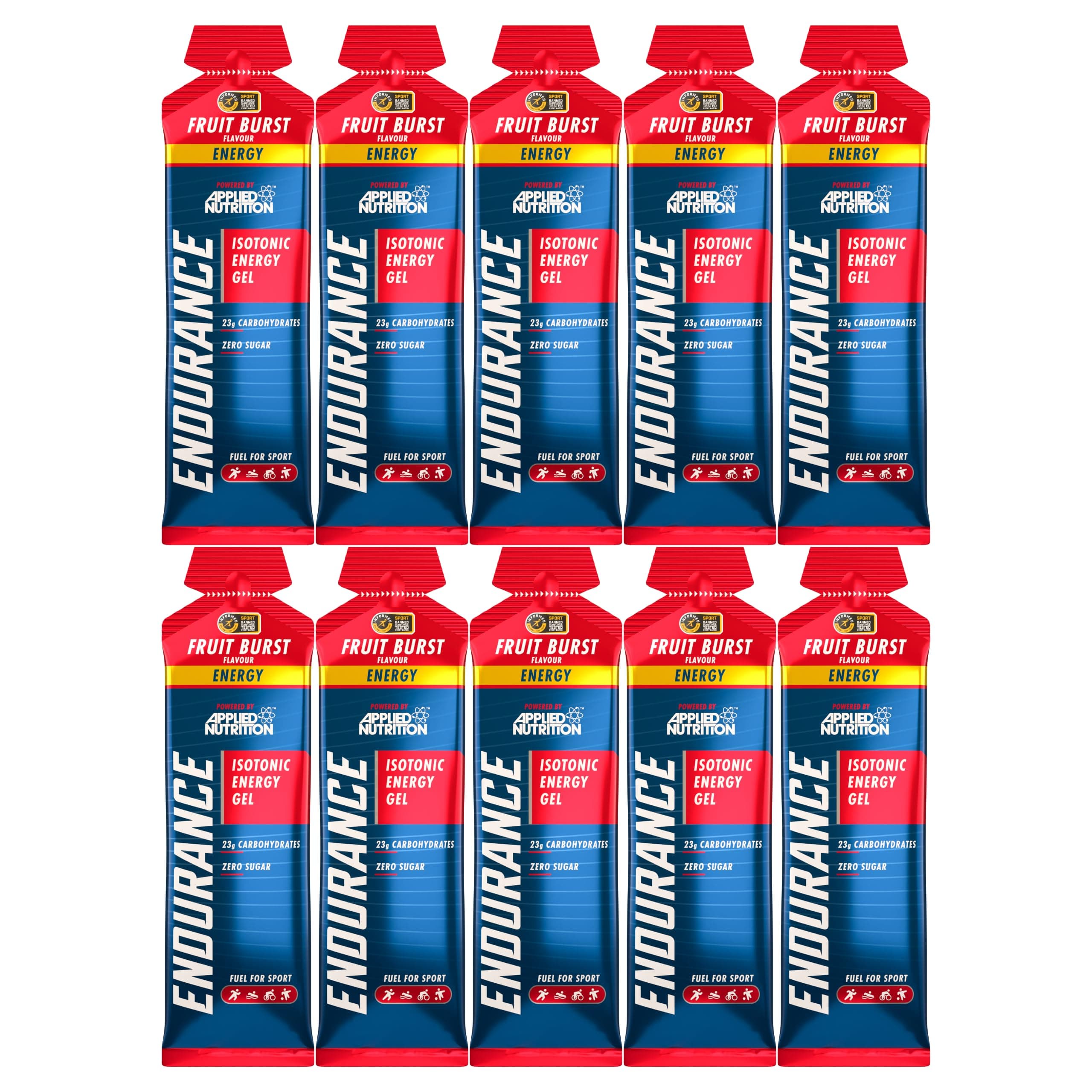 Applied Nutrition Isotonic Energy Gels | 23g Fast Absorbing Carbohydrates in a Convenient Sachet | Fat Free, Sugar Free, Natural Flavour | Pack of 10 Gels (Fruit Burst)
