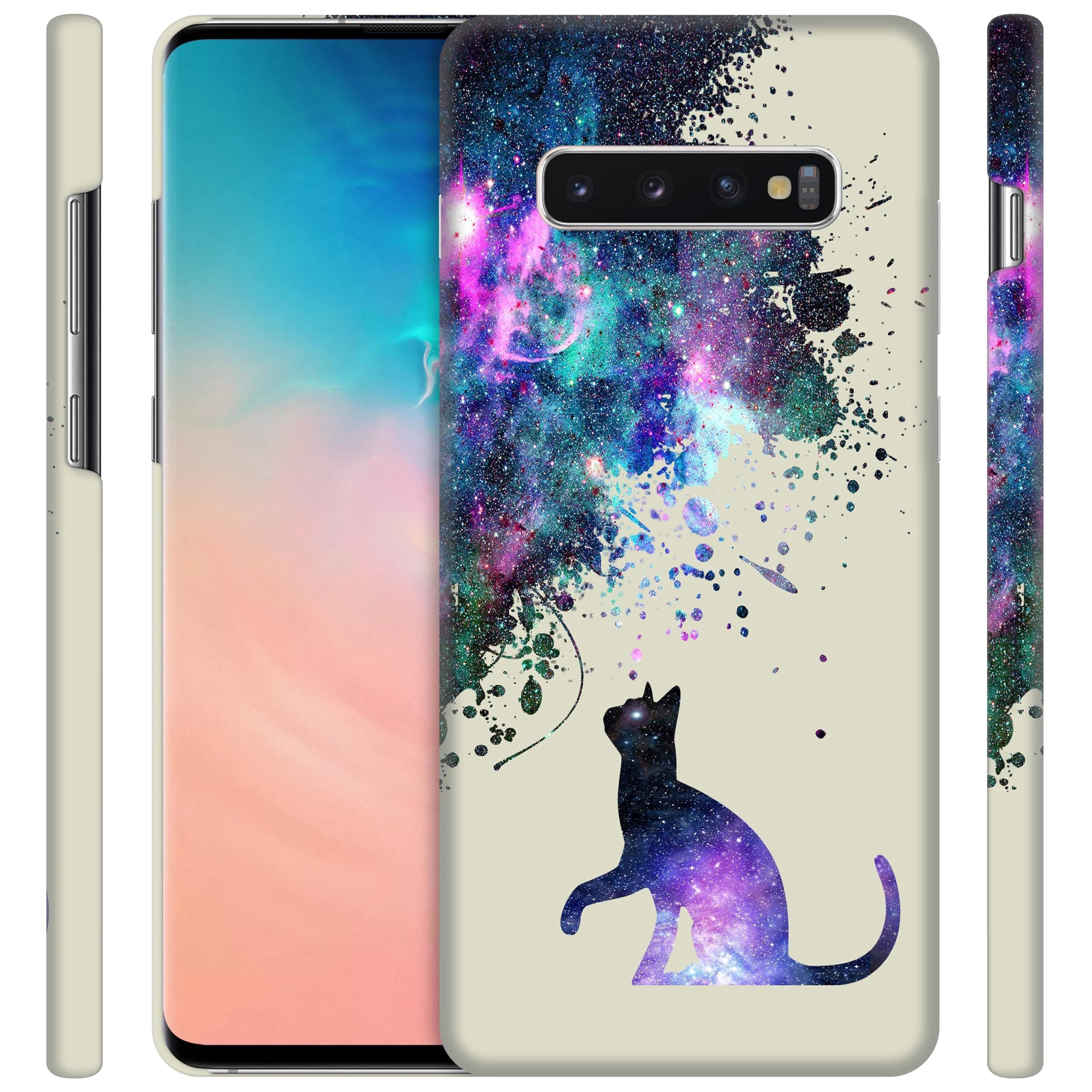 GlamCase for Samsung Galaxy S10 Plus, Galaxy S10 Plus Case - Galaxy Cat Pattern Design Printed Slim & Sleek Cute Hard Plastic Protective Designer Back Phone Case/Cover for Samsung S10+