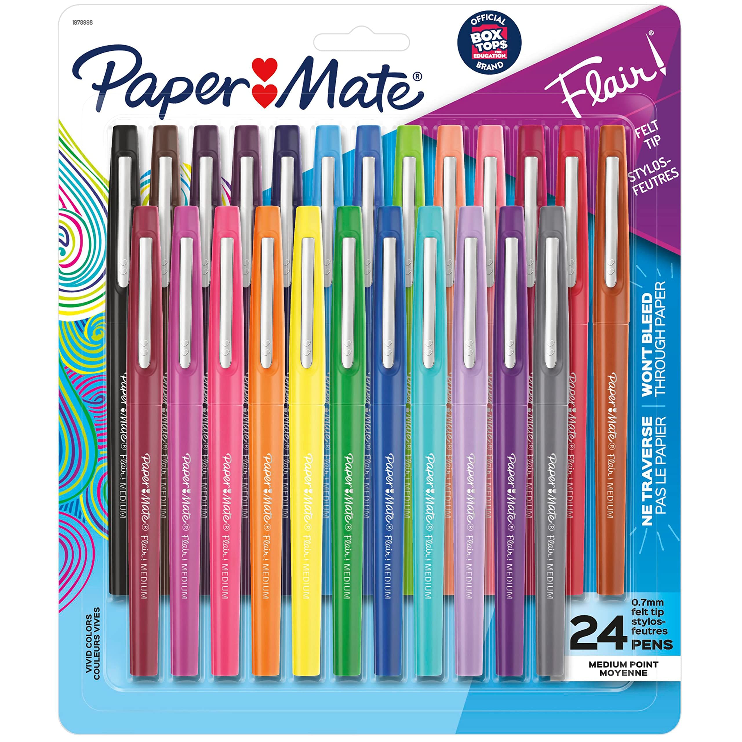 Paper Mate Flair Felt Tip Pens, Medium Point (0.7 mm), Assorted Colours, 24 Count