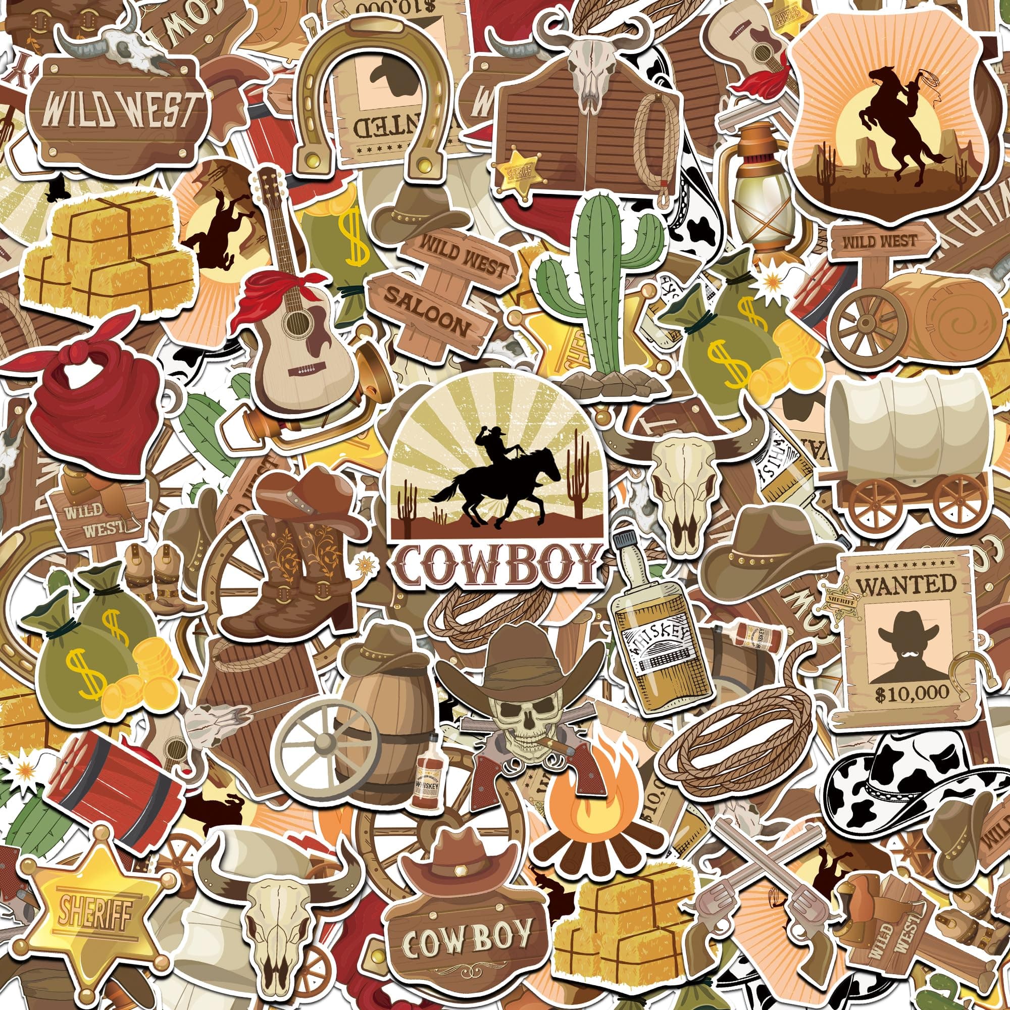 1500Pcs Western Stickers 50 Sheets Country Cowboy Stickers for Kids Adults Waterproof Vinyl Western Themed Hat Boot Sticker for Party Favors Wild West Horse Sticker for Water Bottles Scrapbooking