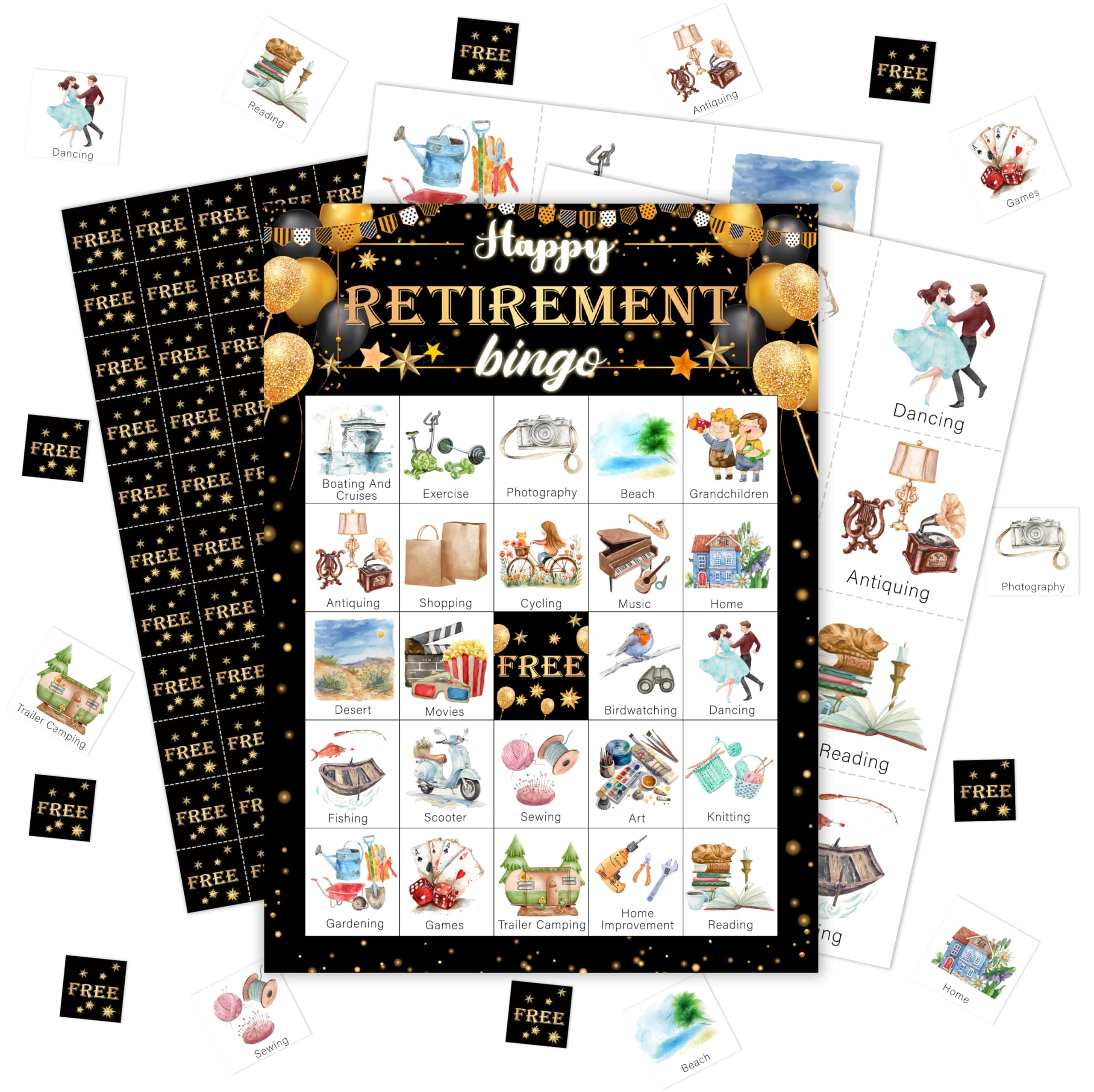 Retirement Bingo Games, Retirement Bingo Cards, Retirement Party Favors, Retirement Party Supplies, Happy Retirement Party Favors, Retirement Theme Party Game For Adults Family, 24 Bingo Cards, B005