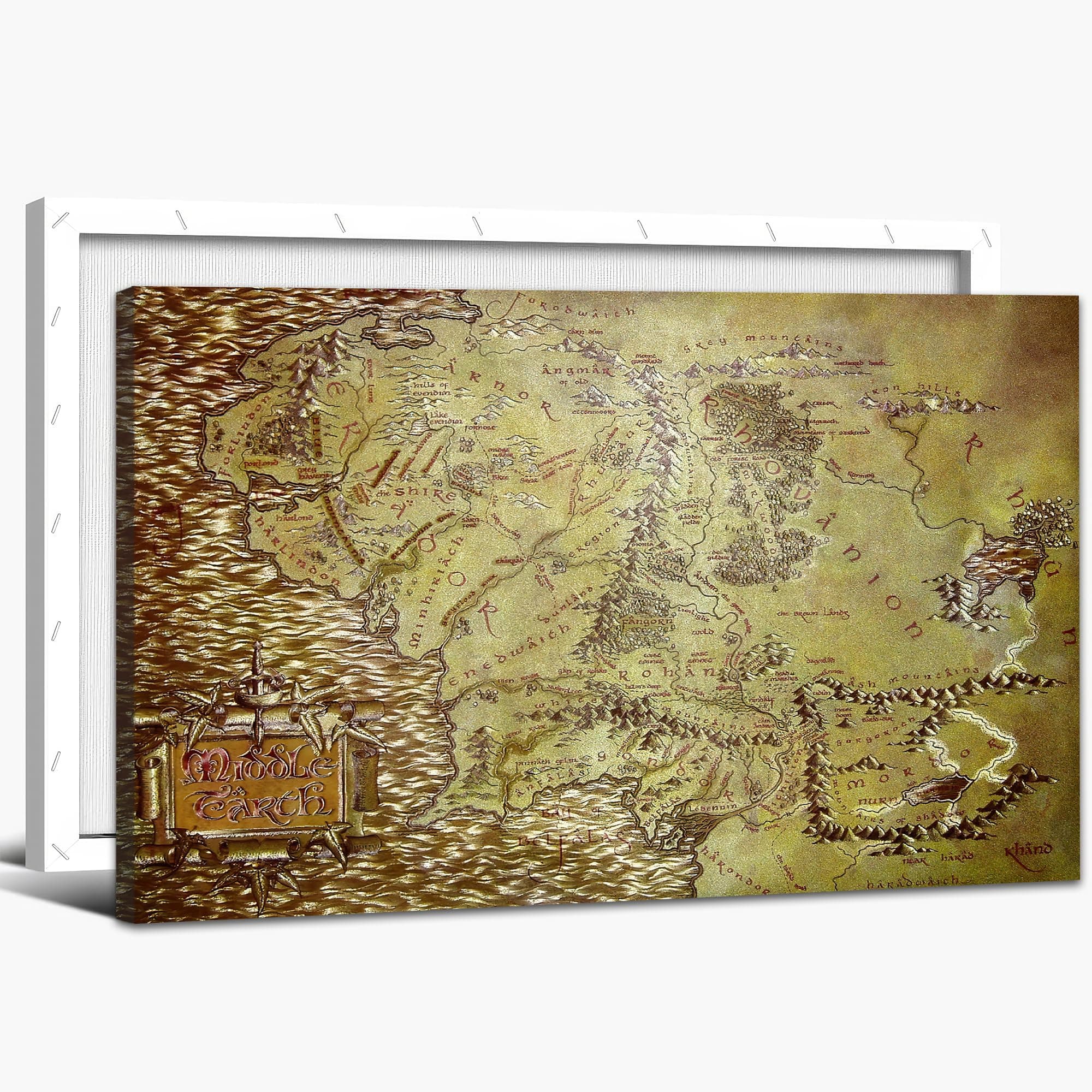 Middle Earth Map Canvas Wall Art Movie Map HD Print - Retro Middle EarthMap Canvas Painting for Home Wall Decor, Vintage Movie WorldMap Poster Framed Artwork for Room Decor (18"Hx24"W)