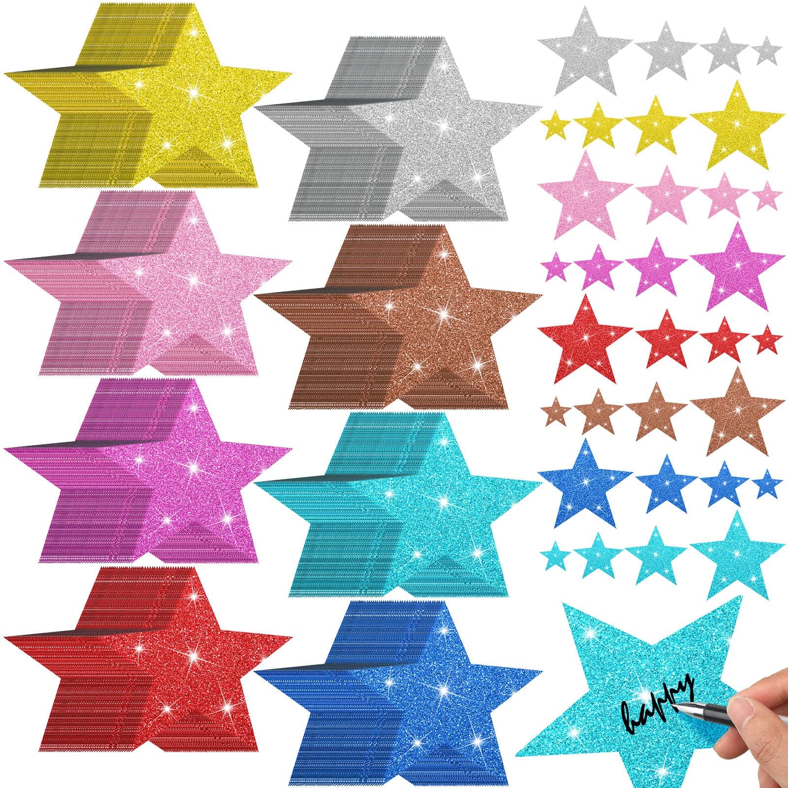 256 Pcs Glitter Star Cutouts Paper Decoration Back to School Cardboard Glitter Star Wall Decor Confetti Cutouts for Bulletin Board Classroom Movie Night Party Decoration 4 Sizes(Multi Colors)