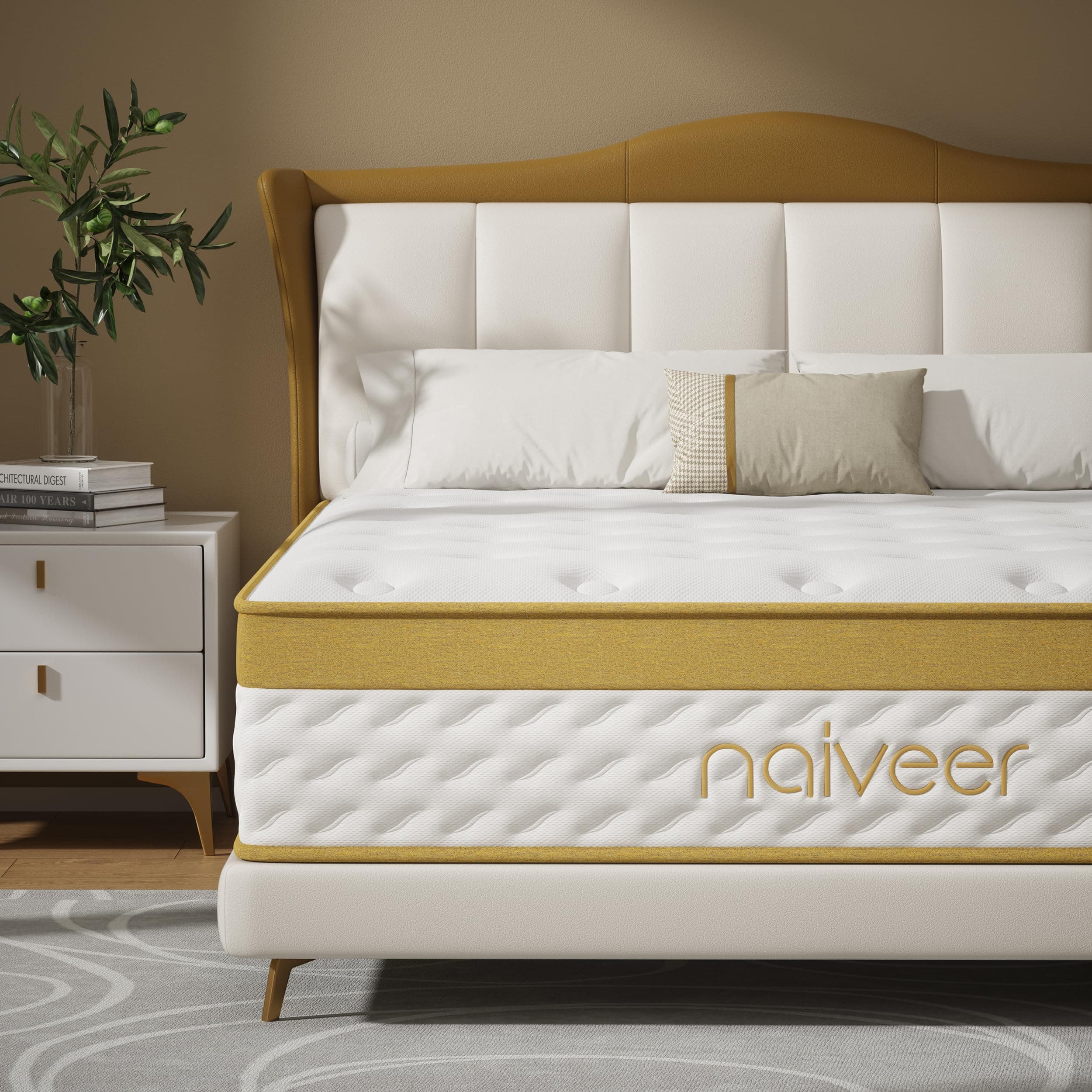 Naiveer Queen Mattress 12 Inch, Gel Memory Foam Mattress Queen with Innerspring for Back Pain & Pressure Relief, Queen Size in A Box Medium Firm with CertiPUR-US Certified
