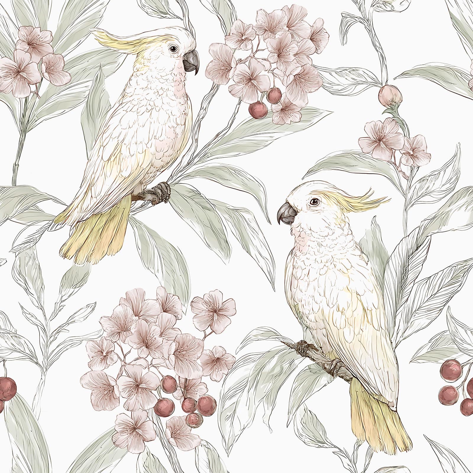 VaryStyle Vintage Bird Floral Wallpaper Tropical Parrot Jungle Floral Peel and Stick Wallpaper for Girls Bedroom Bathroom Removable Self Adhesive Nature Contact Paper for Cabinets Walls 17.7"x118"