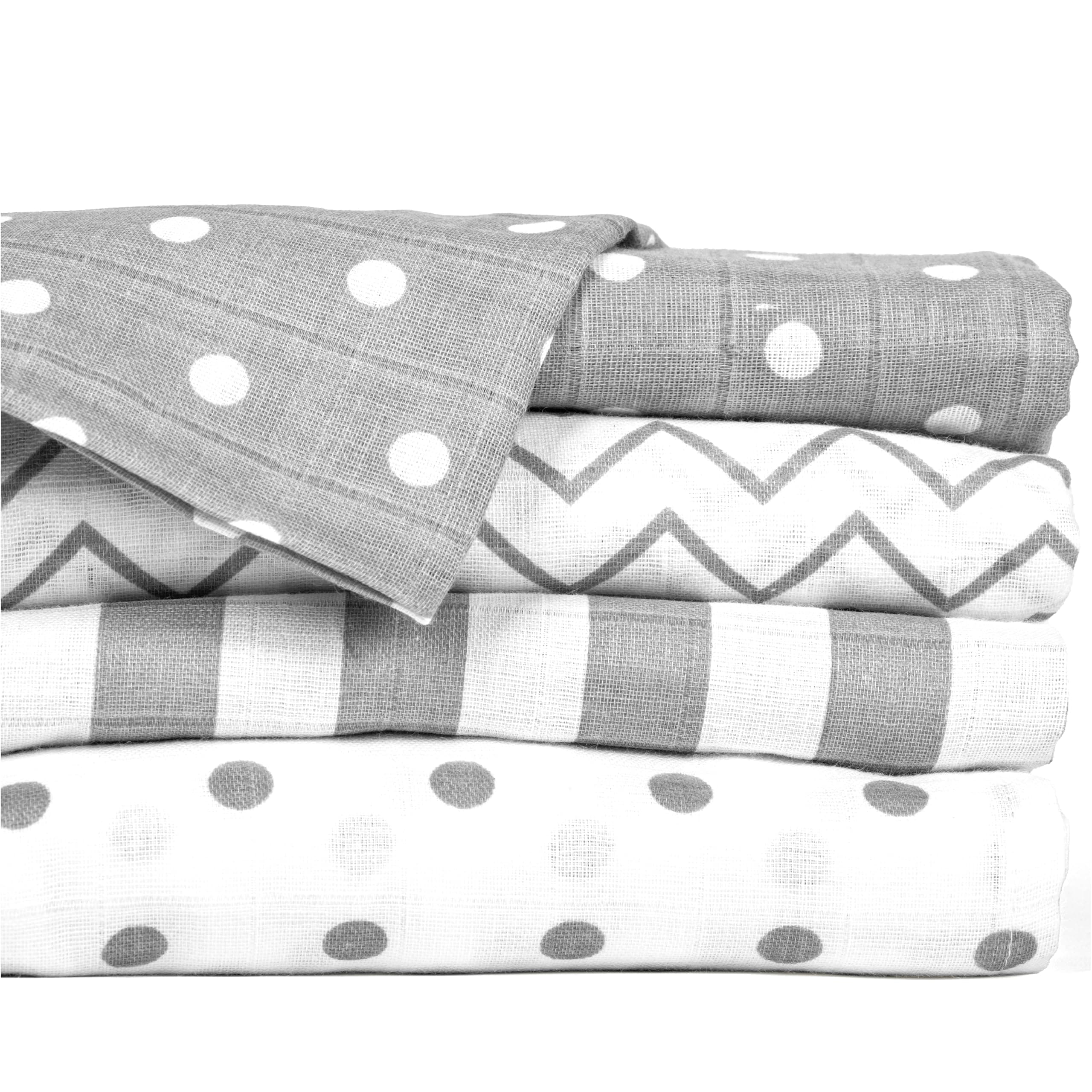CuddleBug Muslin Baby Swaddle Blankets, Cotton 4-Pack, Spots n' Stripes