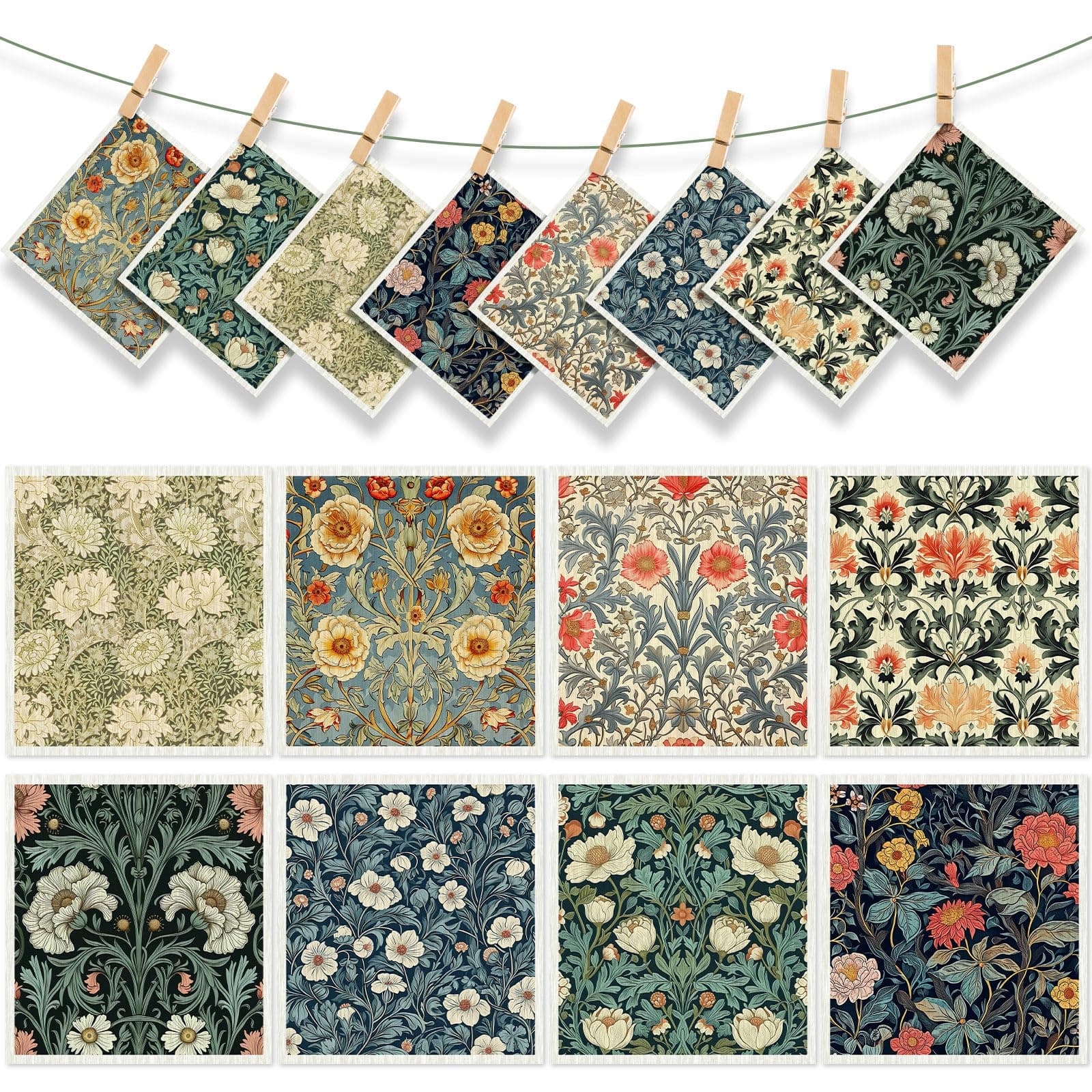 Tegeme 8 Pcs William Morris Swedish Dishcloth Vintage Blue Green Flower Kitchen Dish Towel Absorbent Cotton Reusable Kitchen Towels for Home Party Housewarming Cleaning Counter Wipes, 6.8 x 7.7''