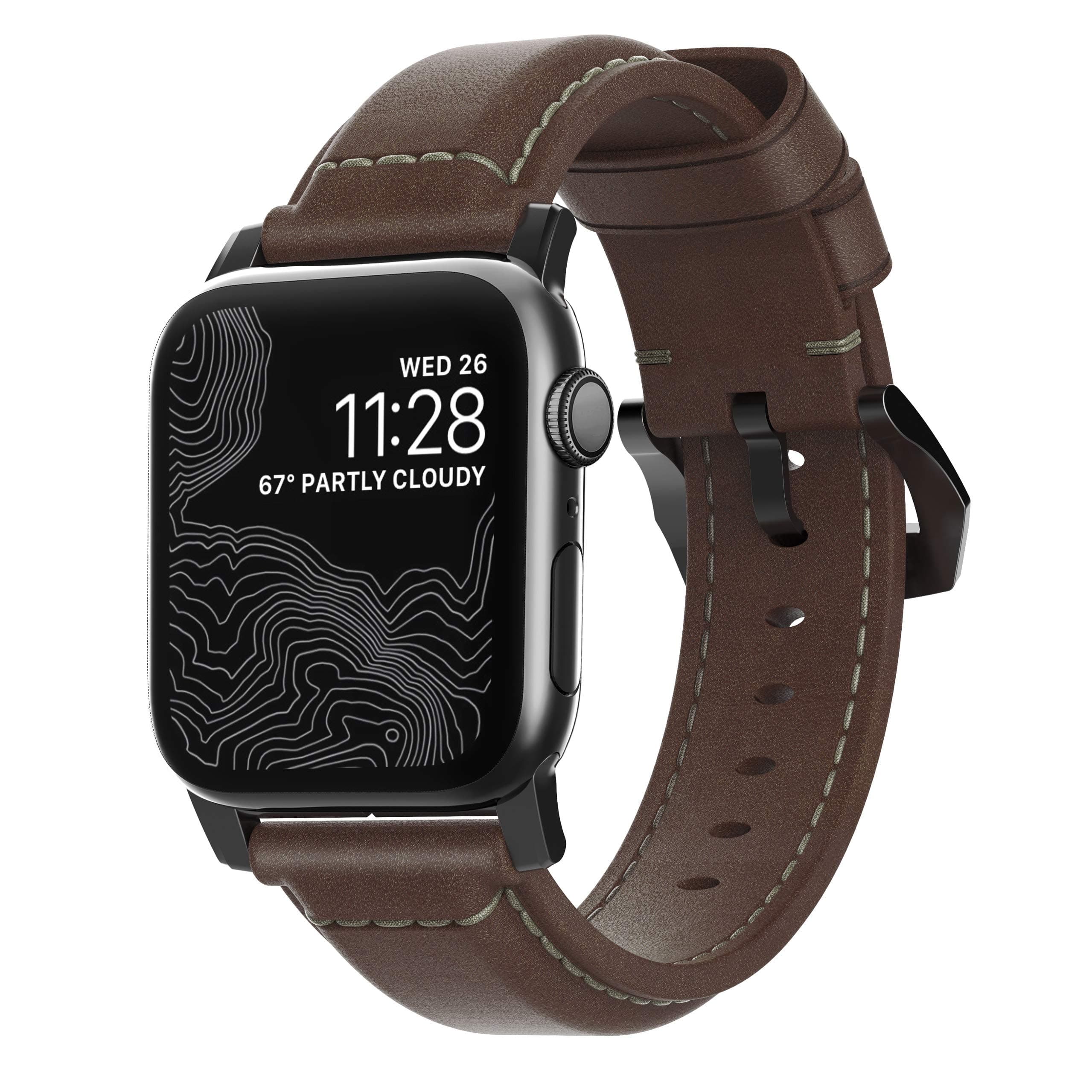 NOMAD Traditional Band for Apple Watch 44mm/42mm | Rustic Brown Horween Leather | Black Hardware