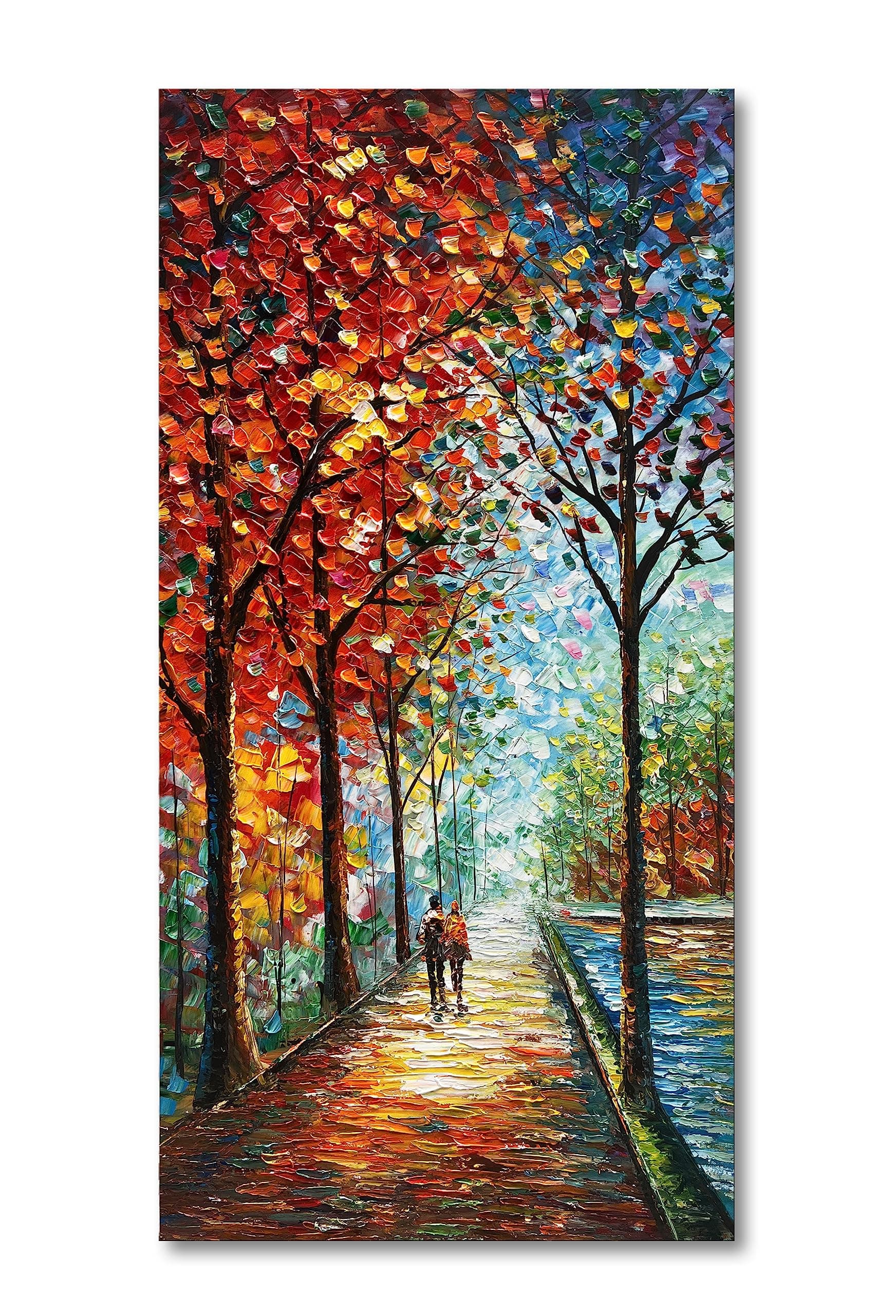Diathou Art Hand-painted Landscape Oil Painting Wall Art 24x48 Inchs Contemporary Abstract Vertical Texture Oil Painting For Living Room Bedroom wall Decoration