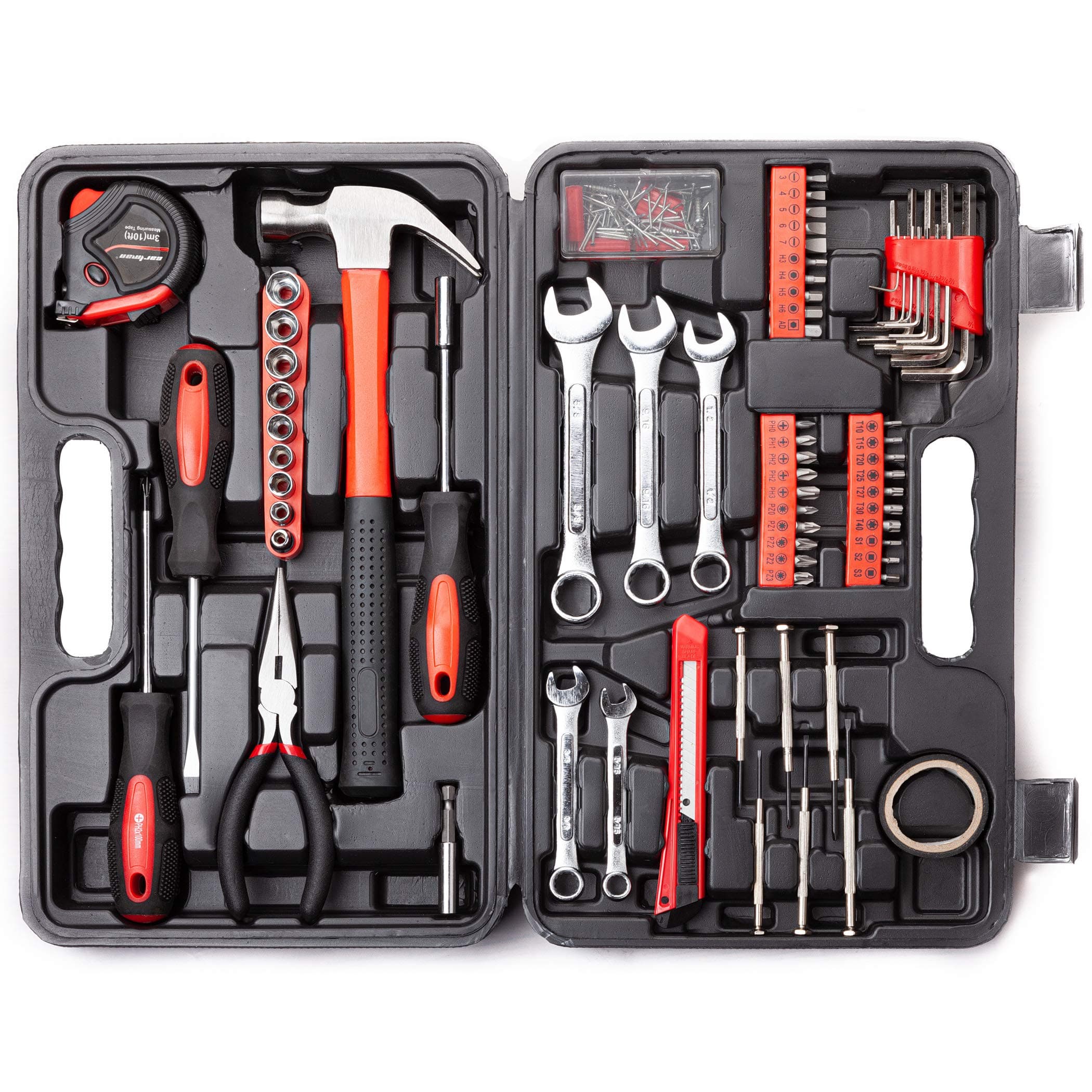 CARTMAN 148-Piece Automotive and Household Tool Set, Red Repair Kit Case