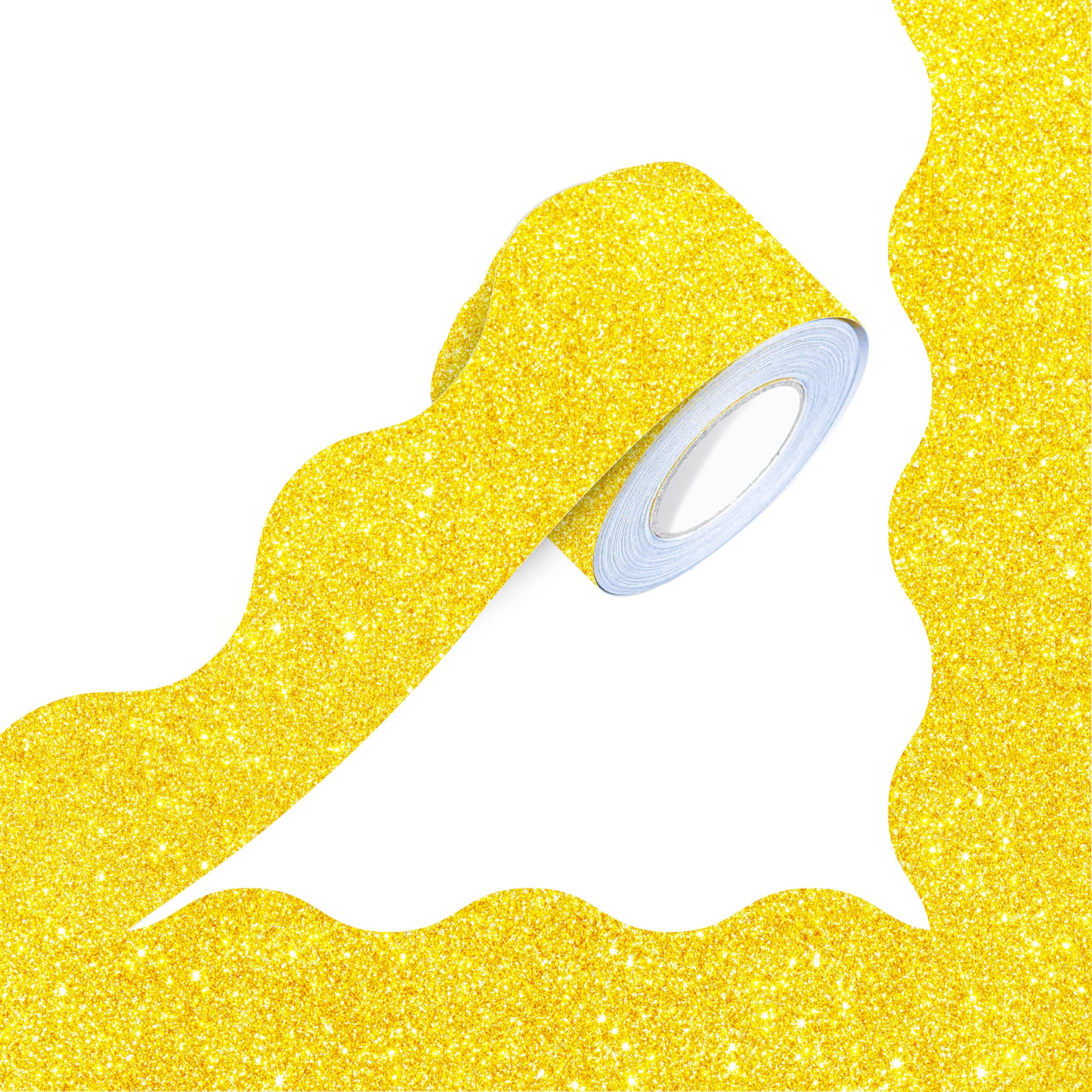 66 Feet Bulletin Board Borders, Golden Glittering Rolled Border Trim with Wavy Line Design - Walls, Desks, Windows, Doors, Chalkboards, Whiteboards Decors for School, Classroom, Home & Offices