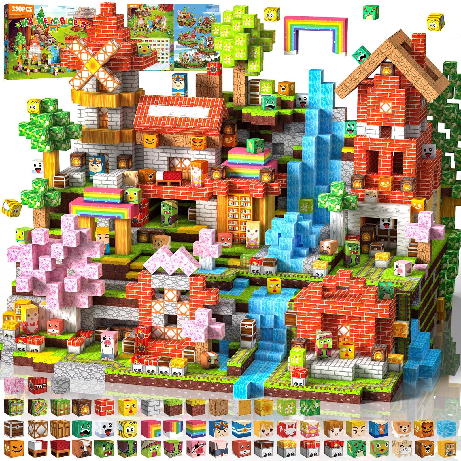 Magnetic Blocks 330 PCS Magnetic Building Blocks, 3+ STEM Montessori Sensory Toys, Magnetic Cube for for 3 4 5 6 7 8 9 10 11 12 8-12 Years Old Boys & Girls Birthday Gifts (Track)