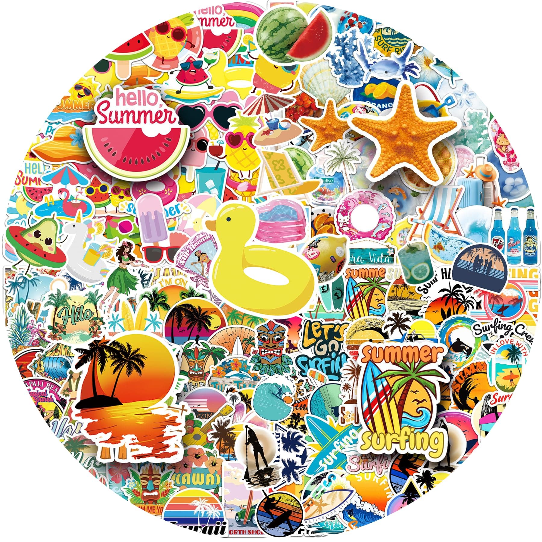 200PCS Tropical Summer Stickers for Water Bottle, Vinyl Waterproof Aesthetic Decals Laptop Sticker Pack for Teens Adults Skateboard Scrapbooking Journaling Notesbook Luggage