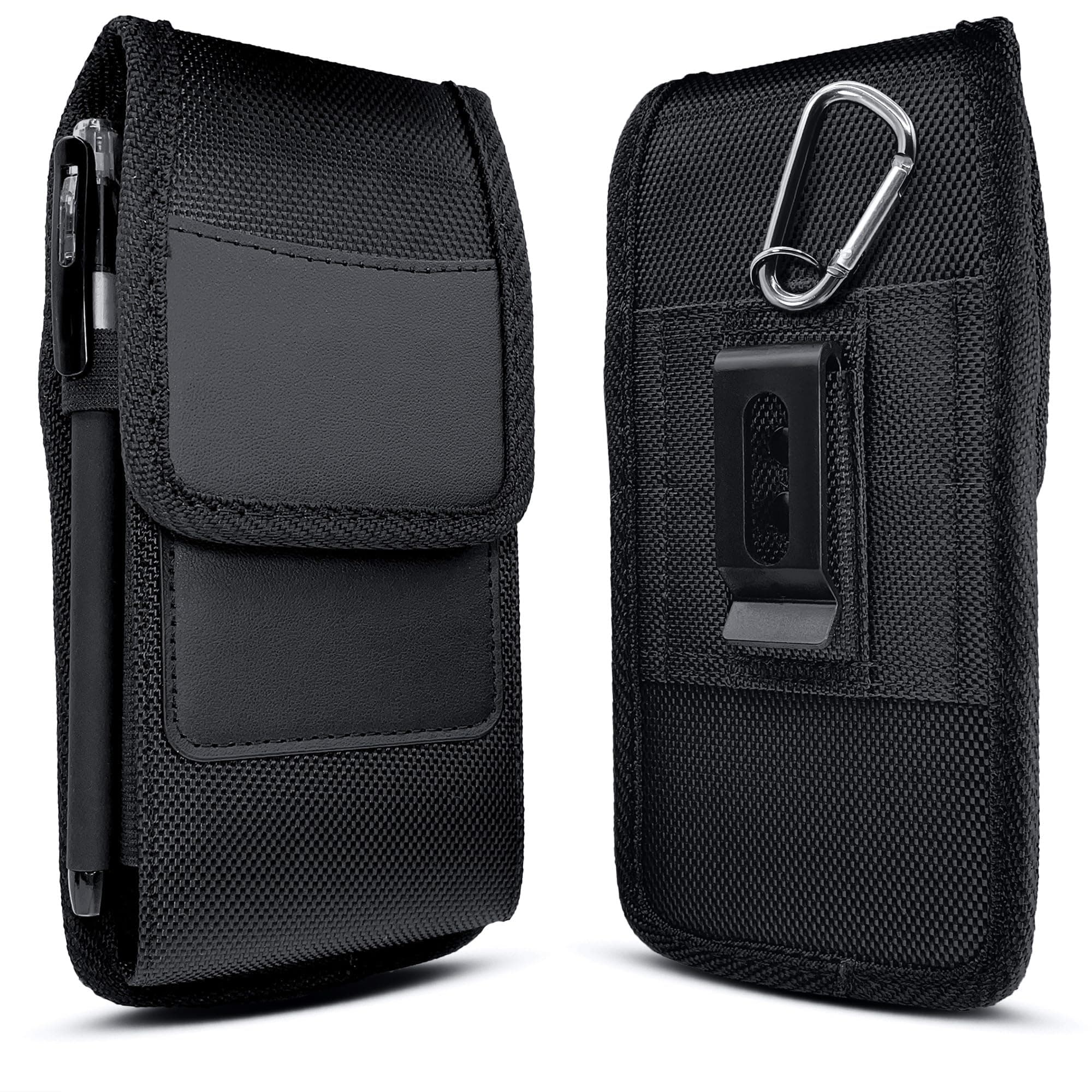 Meilib Cell Phone Holster for Samsung Galaxy S24+ Plus, S23+, S22+, S21+, S20+, S10+S9+, Nylon Cell Phone Belt Holder with Belt Clip, ID Card Slot Carrying Pouch Cover (Fits w/Otterbox Commuter Case)