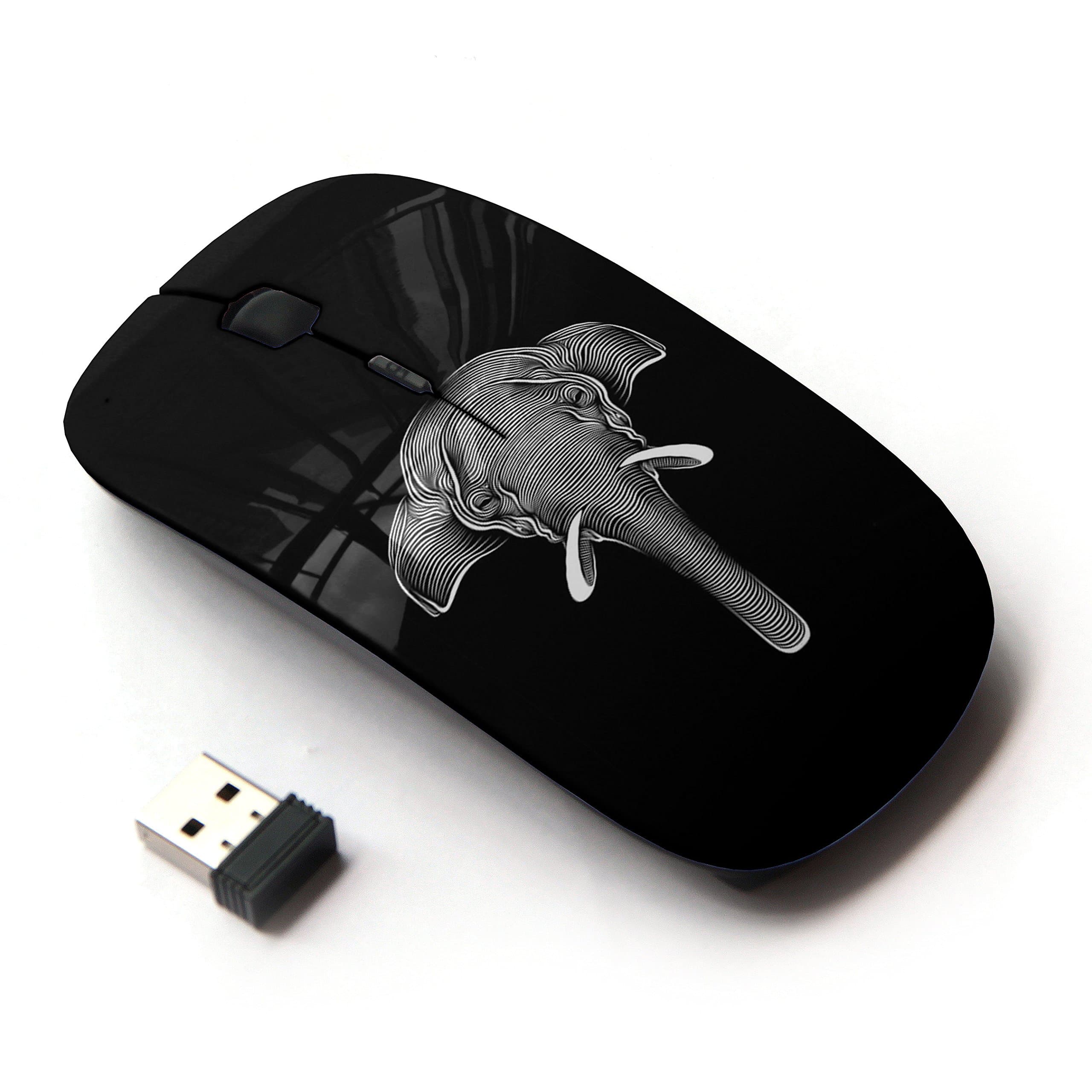 KawaiiMouse [ Optical 2.4G Wireless Mouse ] Graphic Art Elephant Black White Ink