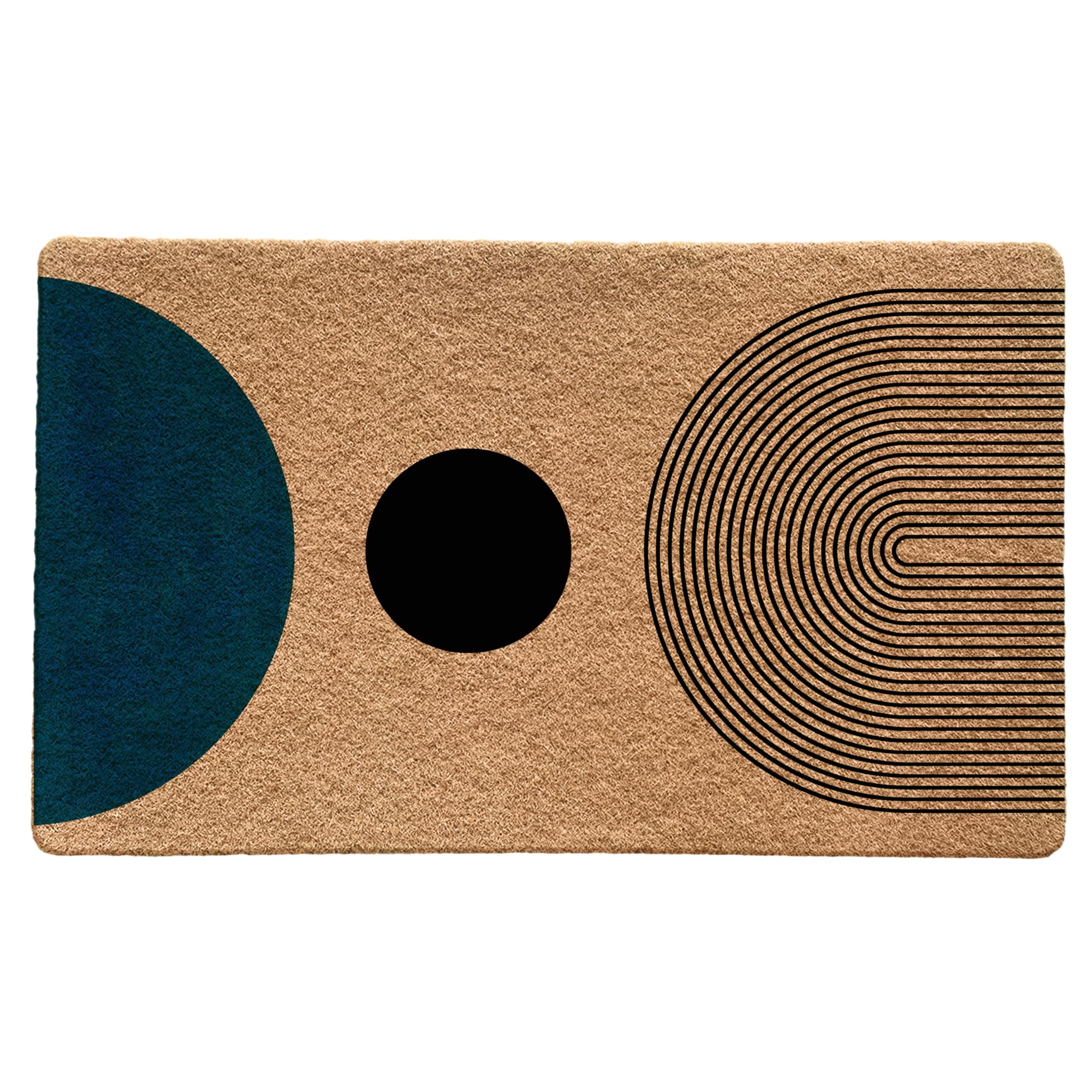 LUVADIAN Mid Century Modern Boho Front Door Mat Outdoor Entrance Welcome Mat, Modern Green and Black Indoor Door Mats for Entryway, Boho Home Decor, 17x30 Inch Blue