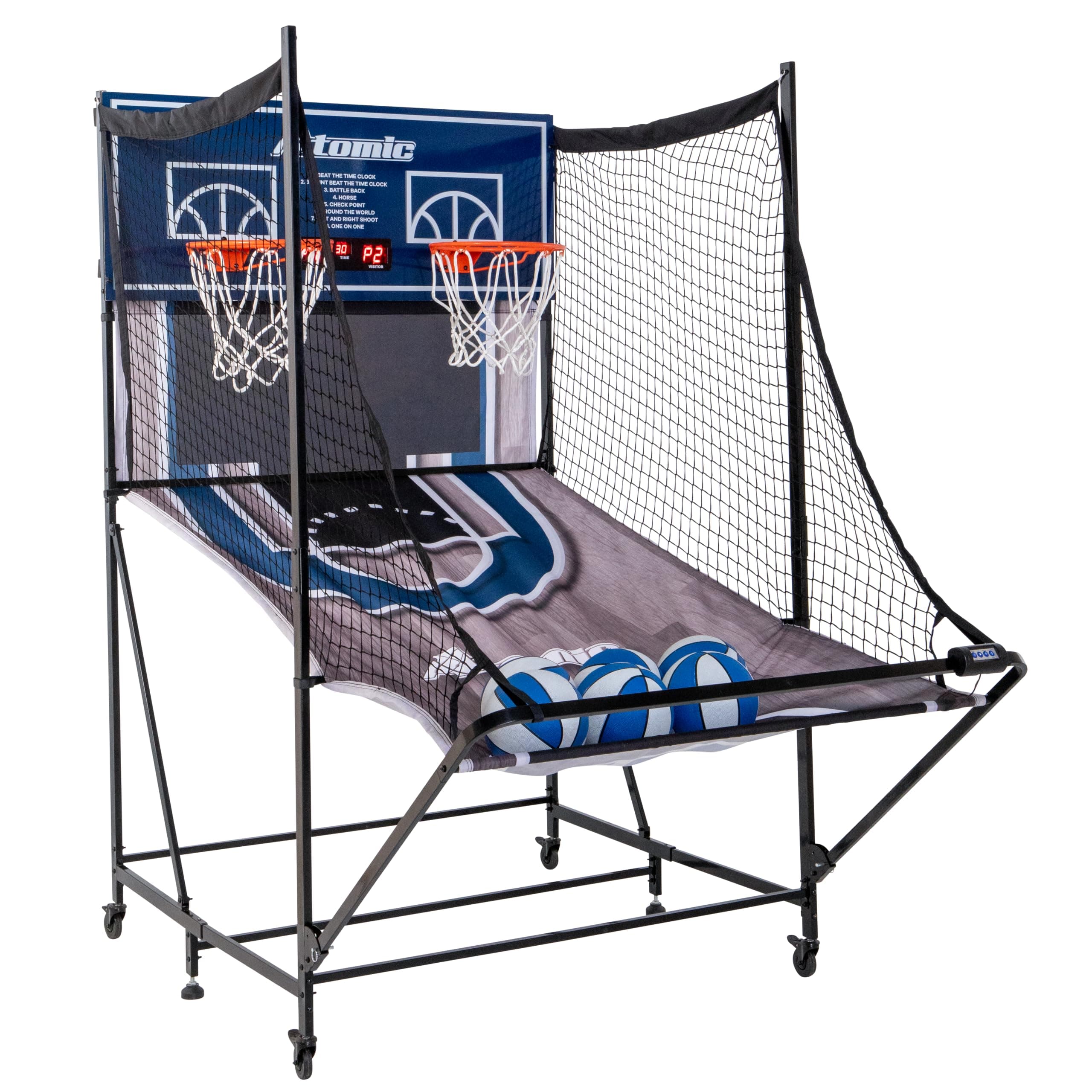 Atomic Titan XXL Basketball Shootout – Extra‑Wide Arcade Game with 15” Double Rims, 8 Game Modes, XL LED Electronic Scoring, Slide‑N‑Store Design & 6 Oversized Basketballs