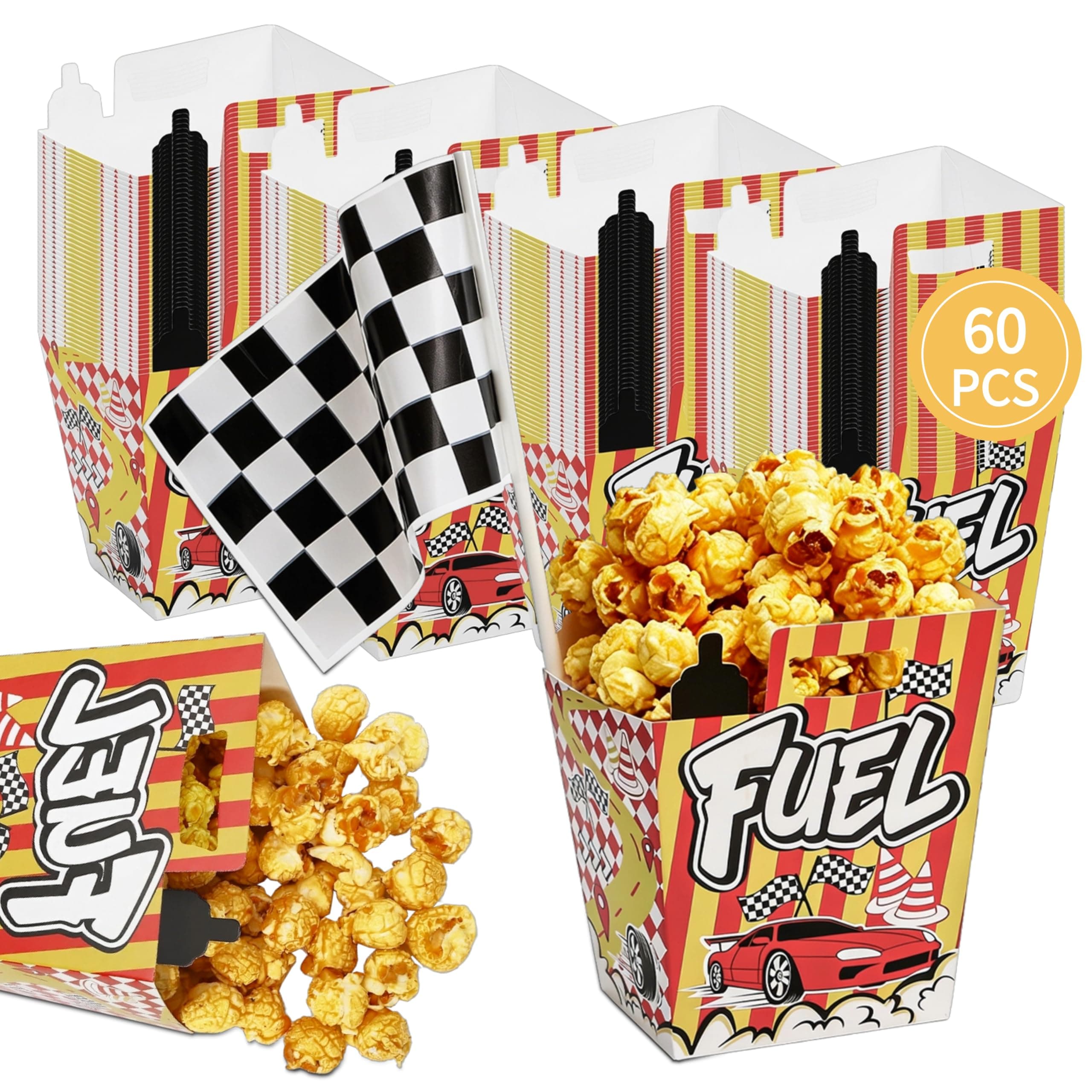 Mezchi 60 Pcs Race Car Popcorn Boxes & Flags, Fuel Can Racing Party Favors