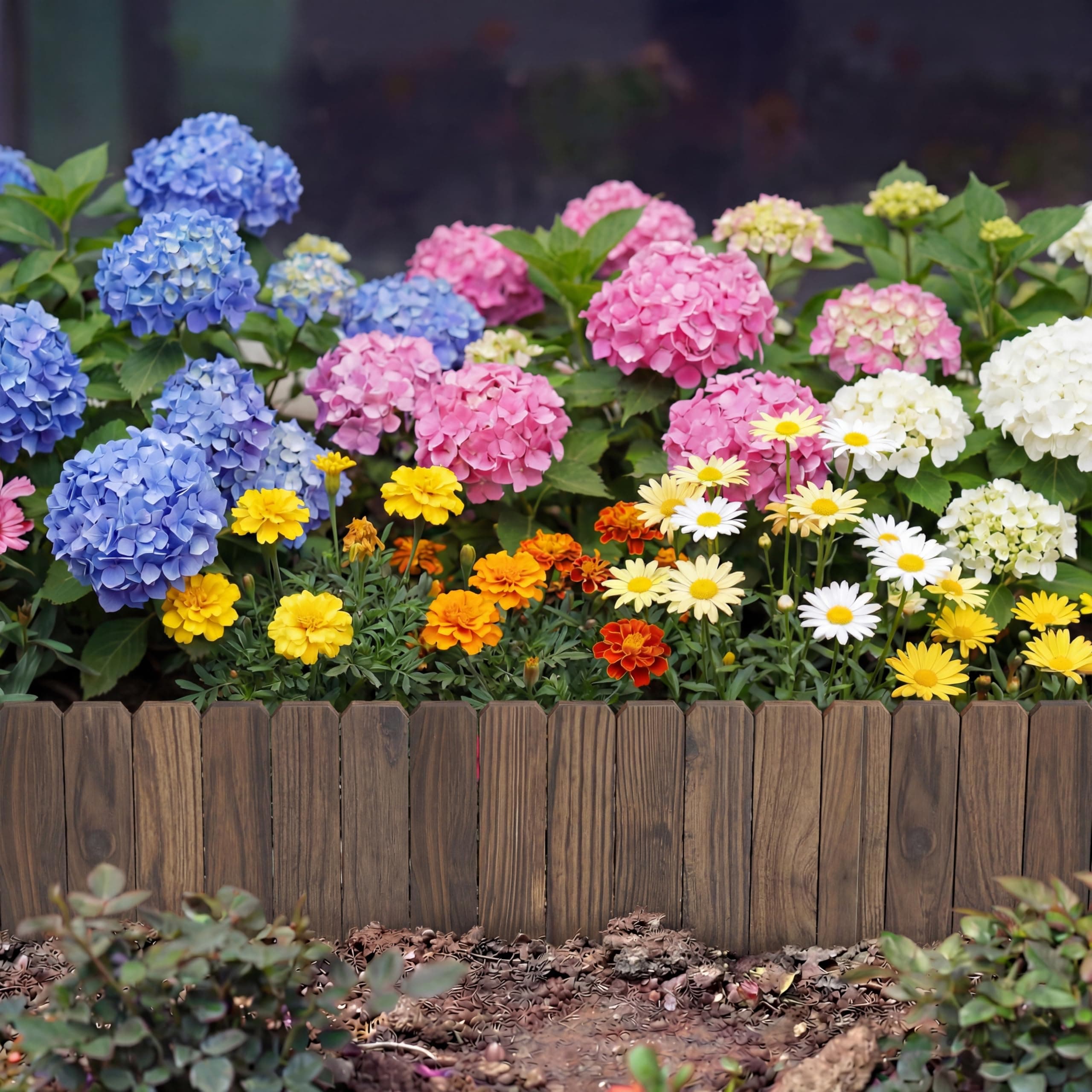 Wieghda Garden Wooden Fence Edging, Burnt Wood Finish, Fir Wood,Outdoor Lawn Landscape Border (2, 7.87“ Height)