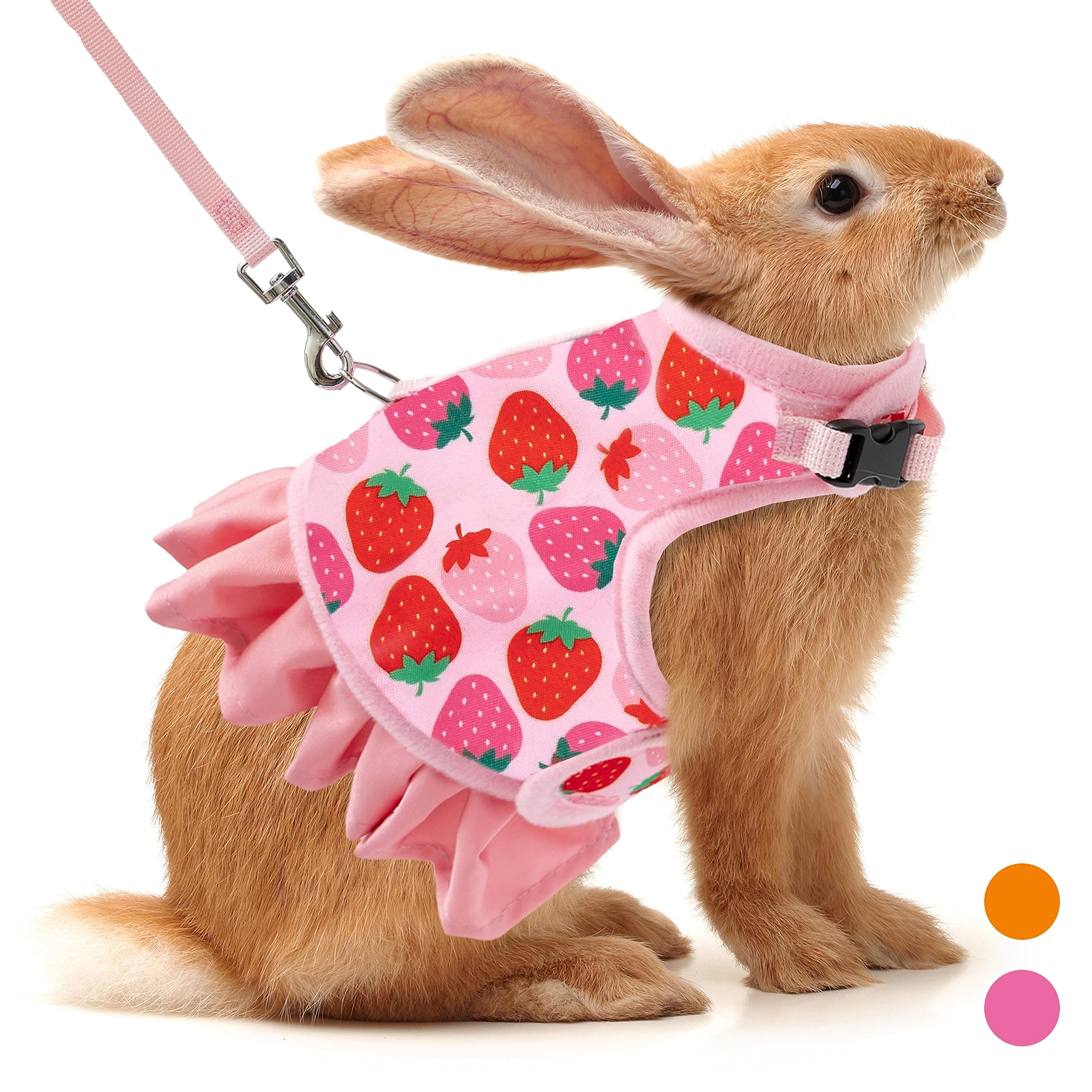 Rabbit Harness and Leash for Walking Escape Proof - Cute Carrot Pattern Mesh Breathable Bunny Vest Harness Outdoor Camping Hiking Training - also suit for Ferret Kitten Puppy Small Animals