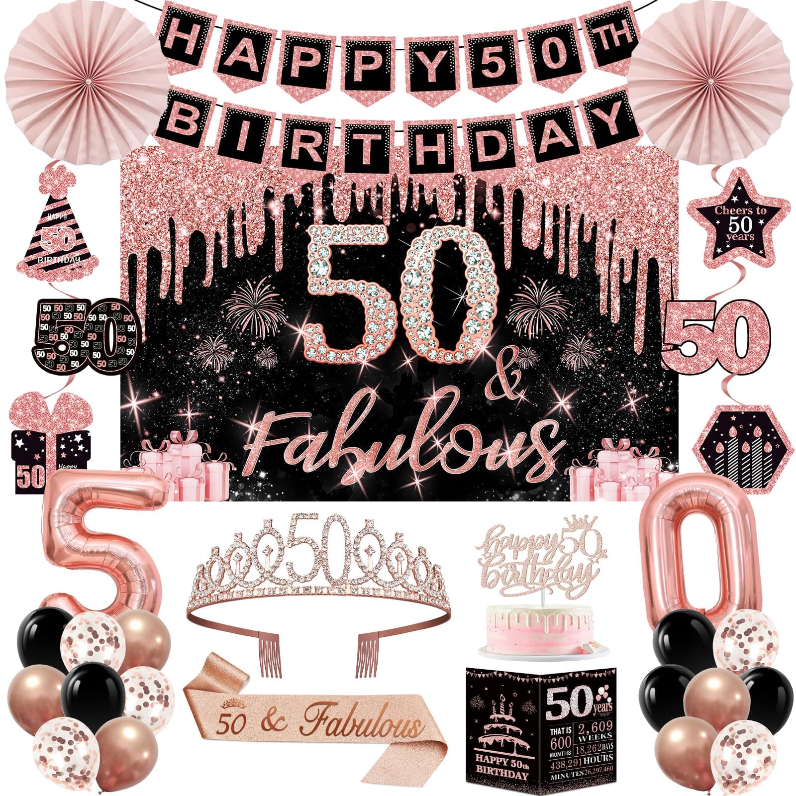 50th Birthday Decorations for Women, 32PCS 50th Birthday Party Decorations