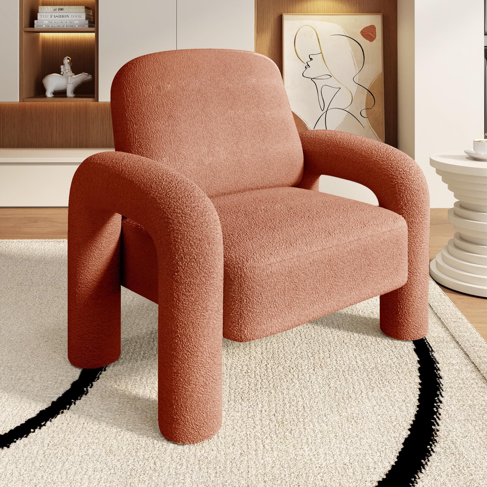 FFIJJ Modern Sherpa Accent Chair, Teddy Upholstered Arm Single Sofa, Cozy Fluffy Reading Chair for Living Room, Bedrooms, Corner (Orange)