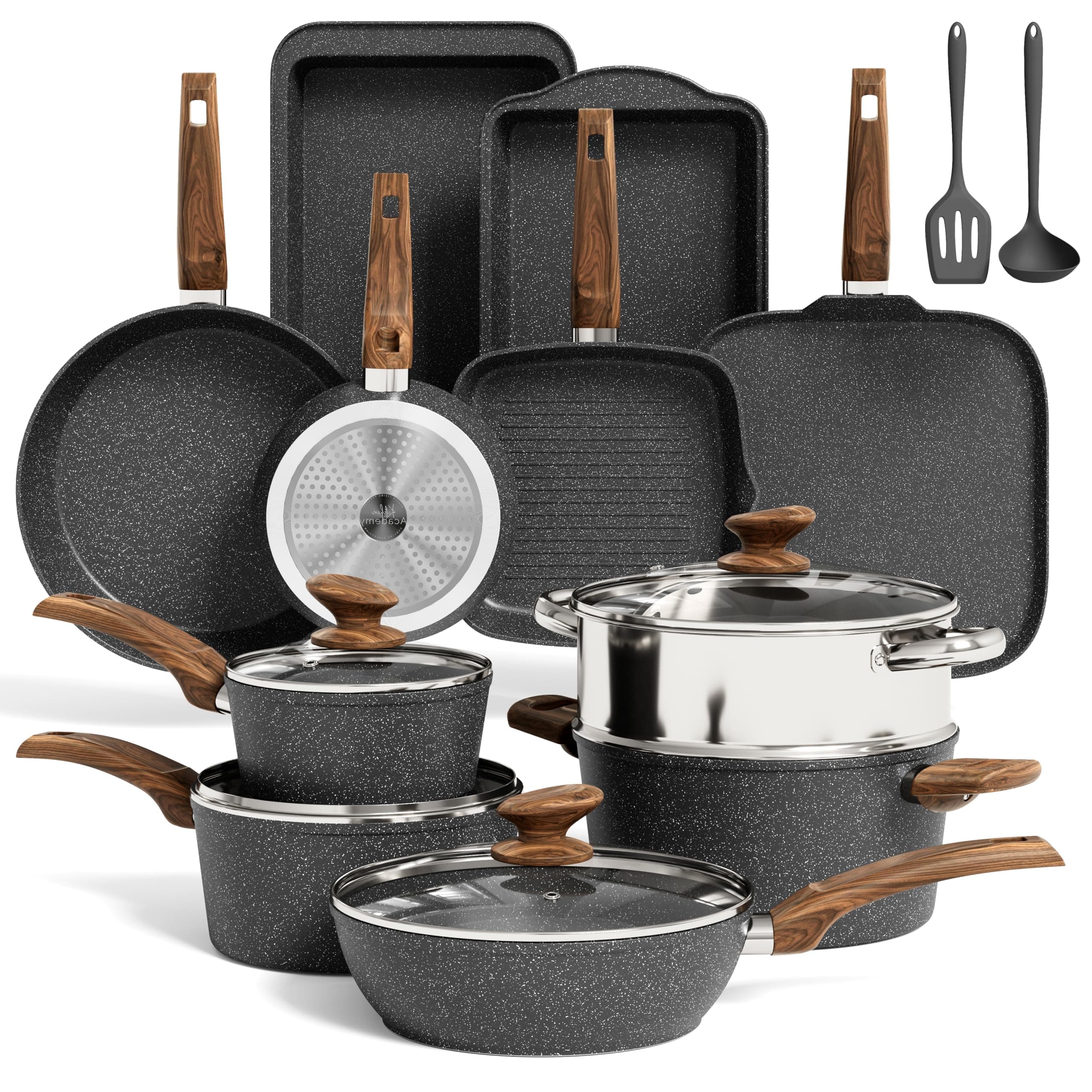 MAISON ARTS 17 Piece Pots and Pans Set Non Stick, Kitchen Induction Cookware Sets for Cooking, Black Granite Nonstick Non Toxic Kitchenware Set