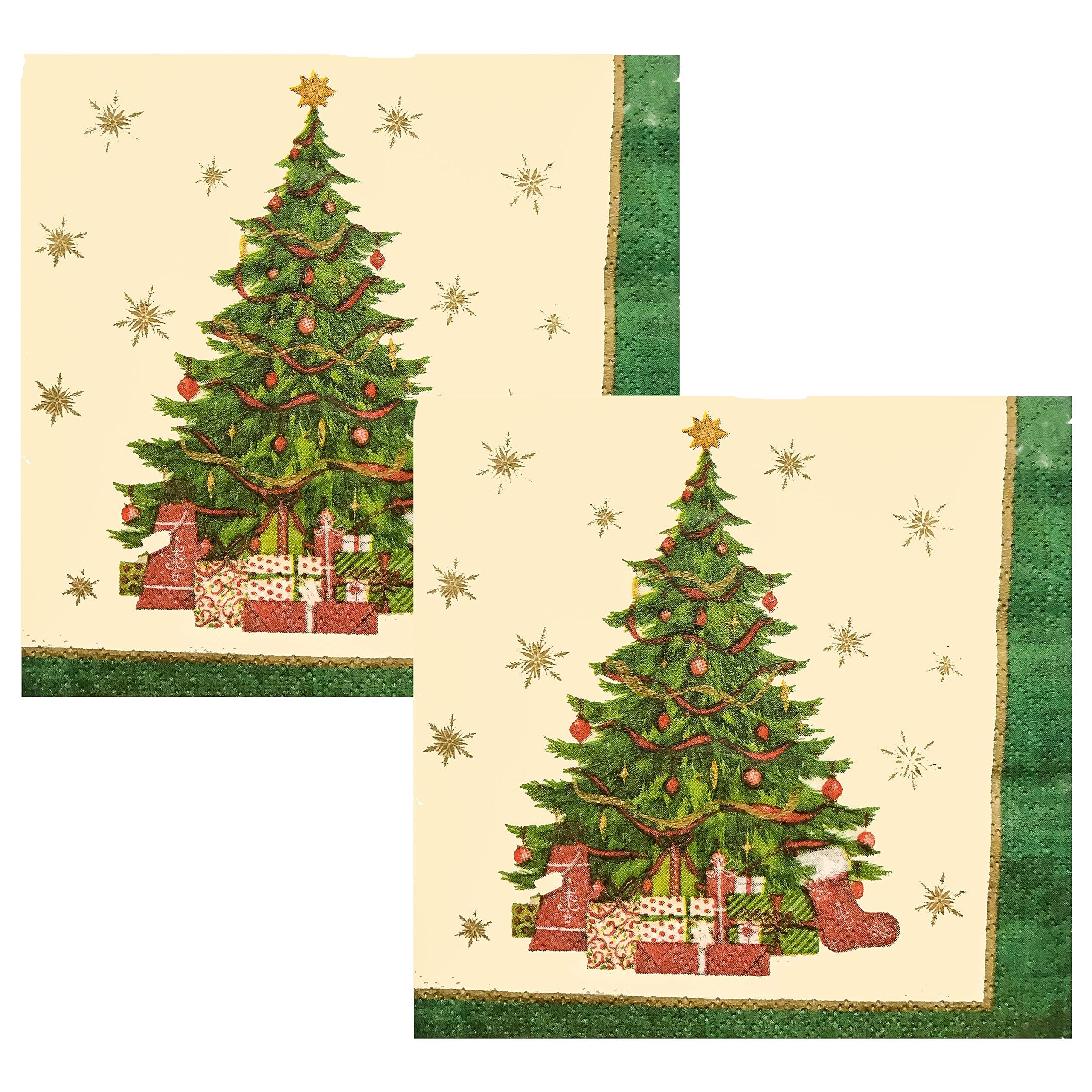 Holiday Christmas Tasteful Tree Ornament Star and Snowflake Dinner Party Serving Paper Plates & Napkins (Dessert Napkins; 32 Count)