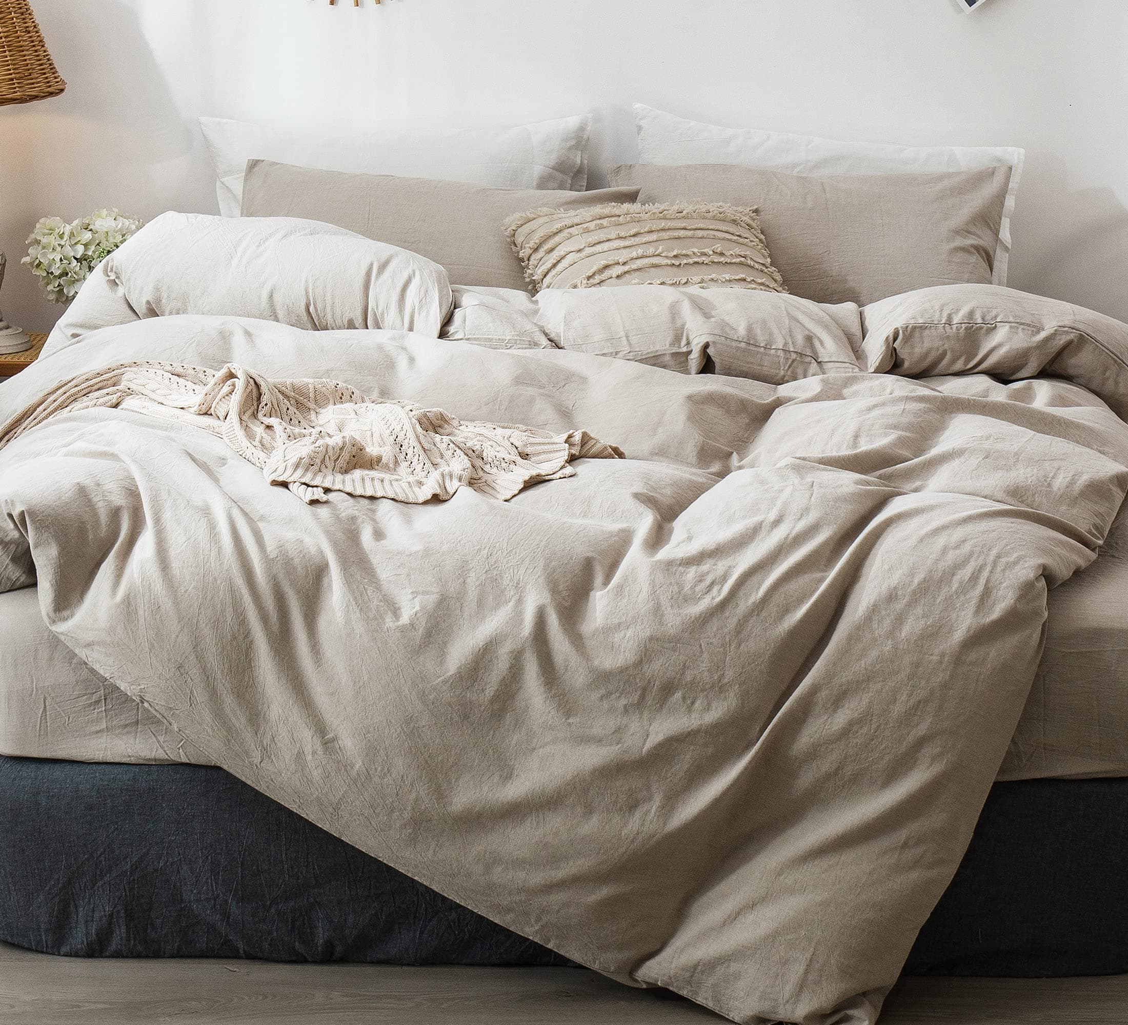 MooMee Duvet Cover Set 100% Washed Cotton Linen Like King