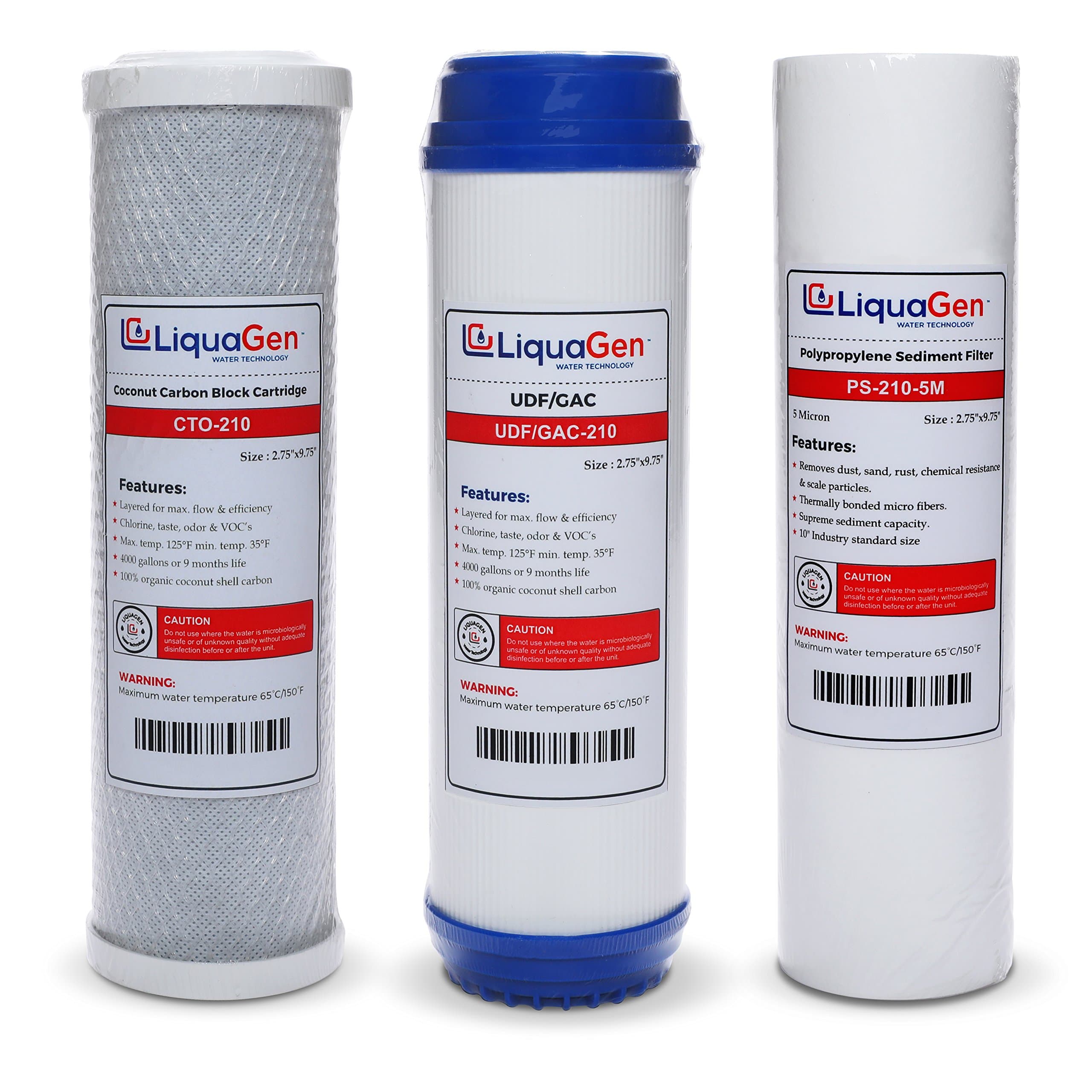 3 PCS REVERSE OSMOSIS (RO) WATER FILTER SET- SEDIMENT,GAC,CARBON Block-10 | by LiquaGen