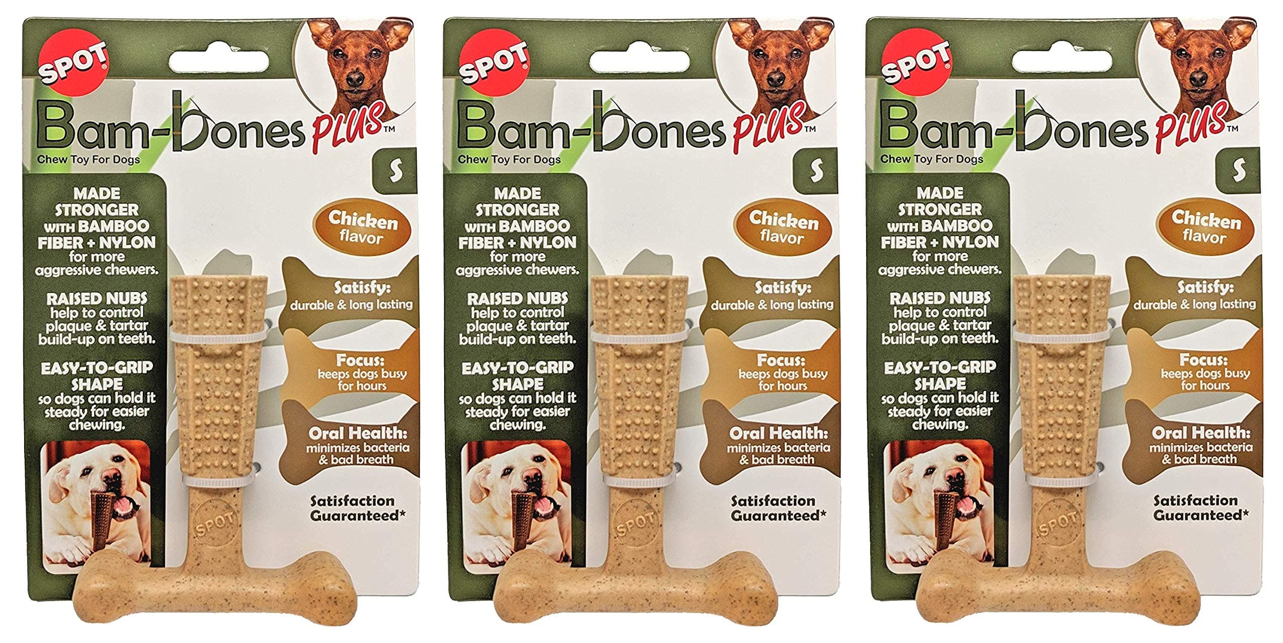Ethical Pet 3 Pack of Bam-Bones Plus Durable Chew Toys for Dogs, Small, Chicken Flavor