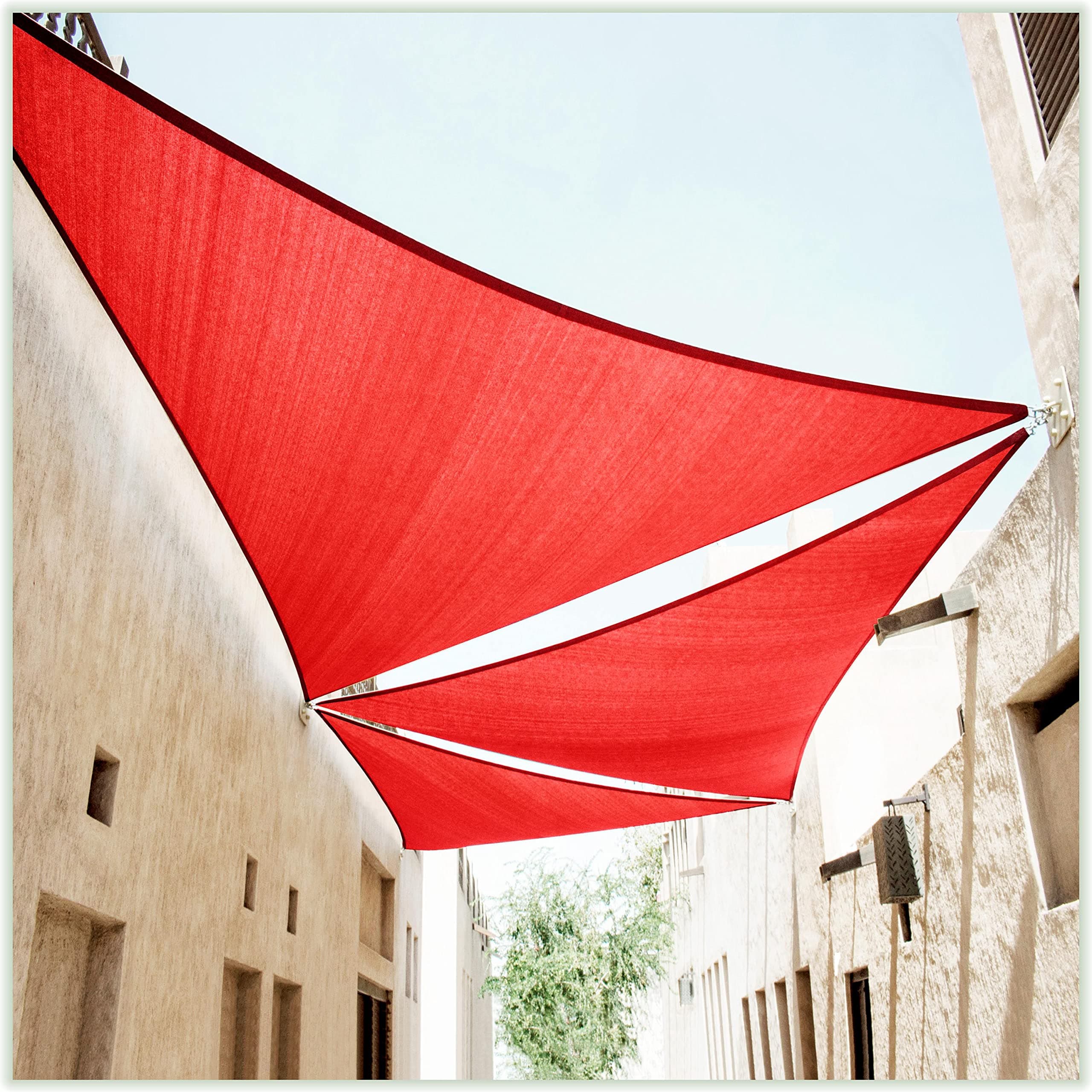 ColourTree 10' x 10' x 10' Red Sun Shade Sail Canopy Mesh Fabric UV Block Triangle TAPT10 - Commercial Standard Heavy Duty - 190 GSM - 3 Years Warranty Custom Size (We Make Custom Size)