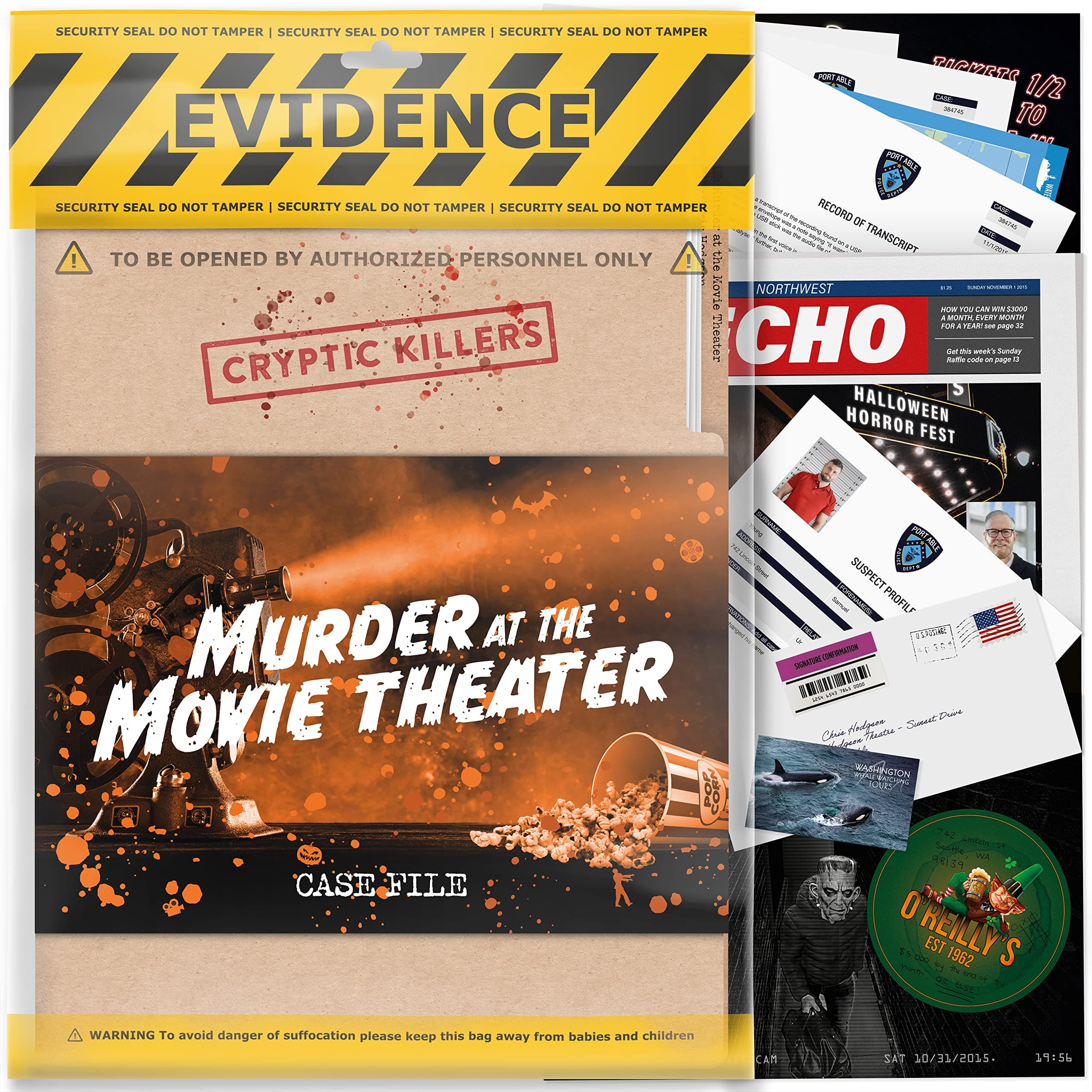 Unsolved Murder Mystery Game - Cold Case File Investigation - Detective Clues/Evidence - Solve The Crime - Individuals, Date Nights & Party Groups - Murder at The Movie Theater by CRYPTIC KILLERS