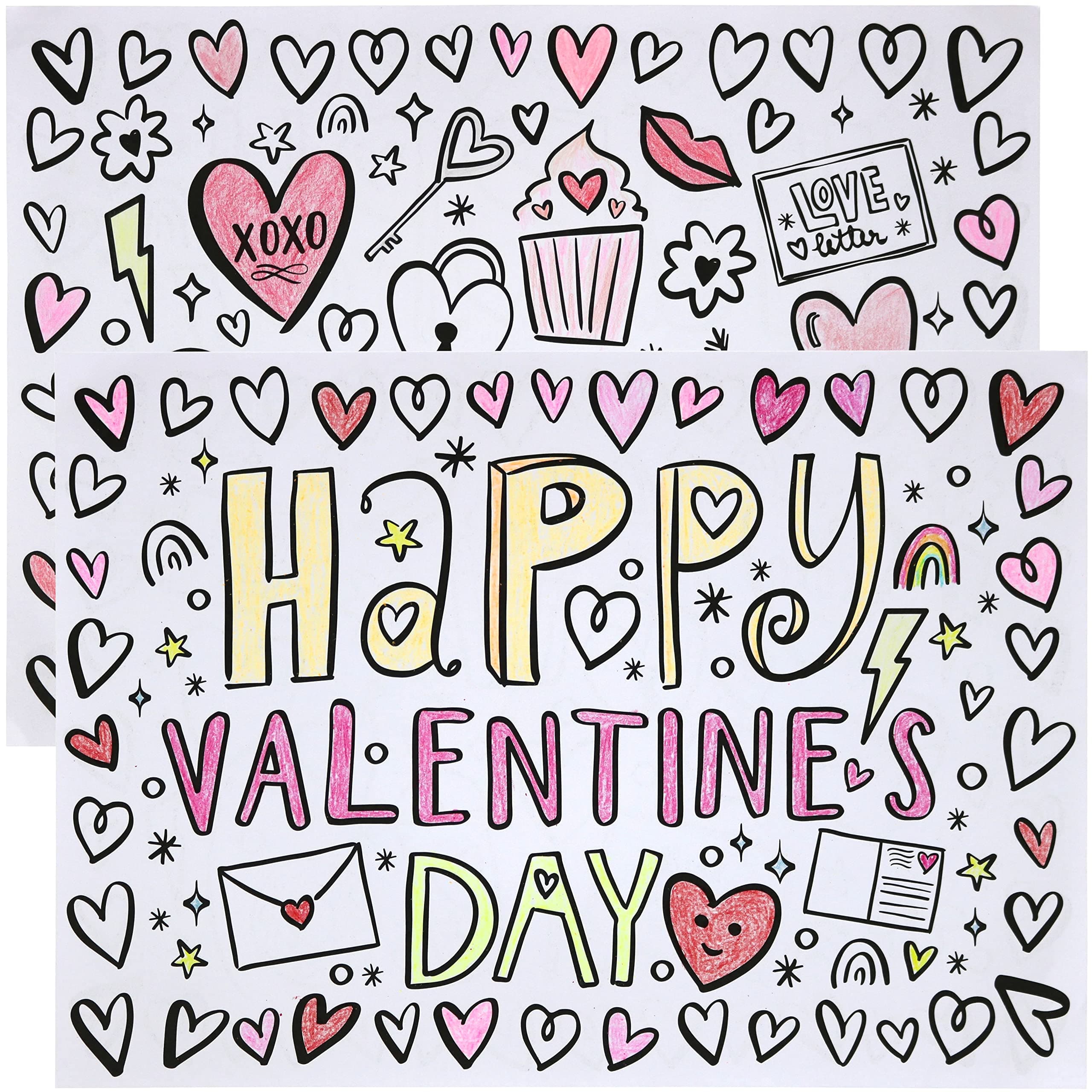 Iconikal 22-Count Valentine's Day Color-Your-Own Reversible Disposable Paper Placemats, 14 x 10 Inches