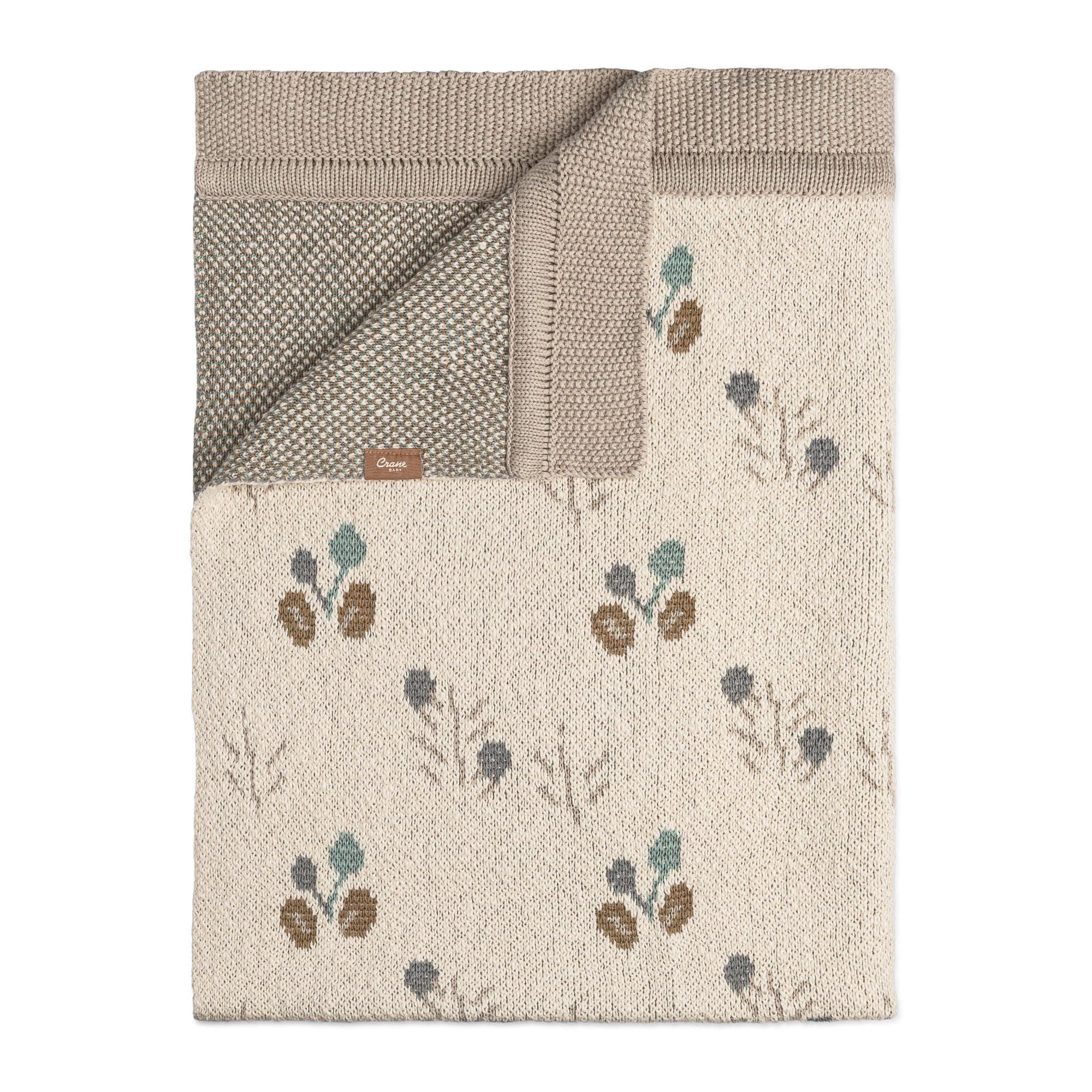 Crane Baby 100% Organic Cotton Knit Baby Blanket with Poppy Design, Soft Reversible Stroller and Crib Blanket, Gender Neutral Multicolor Bohemian