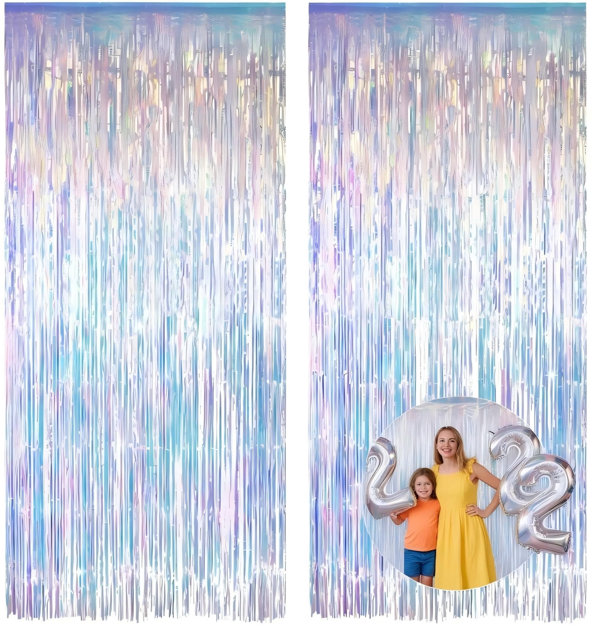 Calmi 2 Pack 3.3 x 6.6 ft Foil Fringe Backdrop, Tinsel Streamers Party Decorations, Fringe Backdrop for Birthday, Photo Booth Props for Bachelorette, New Years Eve Party Supplies，Blue