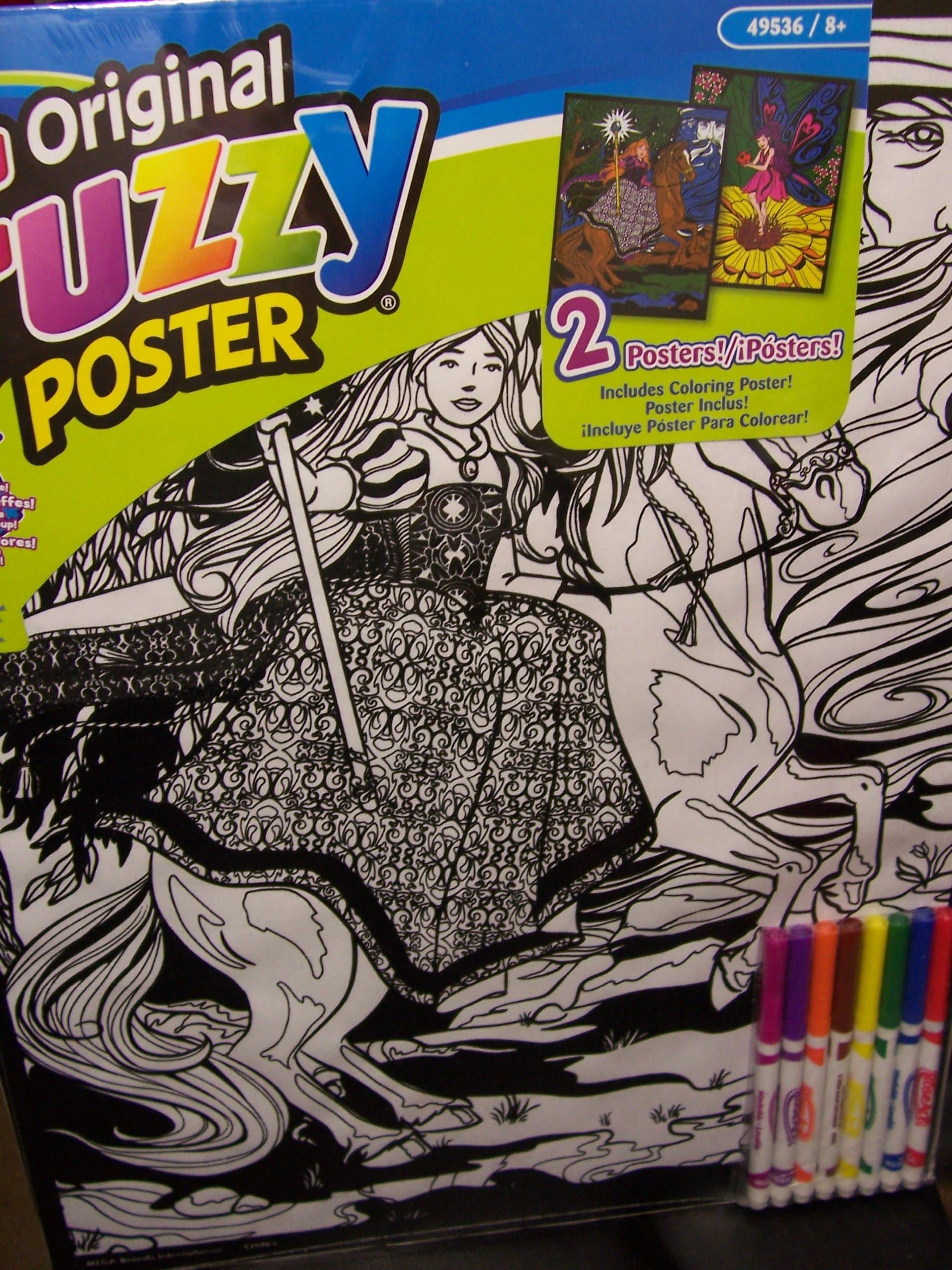 Roseart Original Fuzzy 2 Poster Set ~ Creatures (Horseback Adventures + Fairy in Flower; 16" x 20"; 1 Fuzzy, 1 Standard)