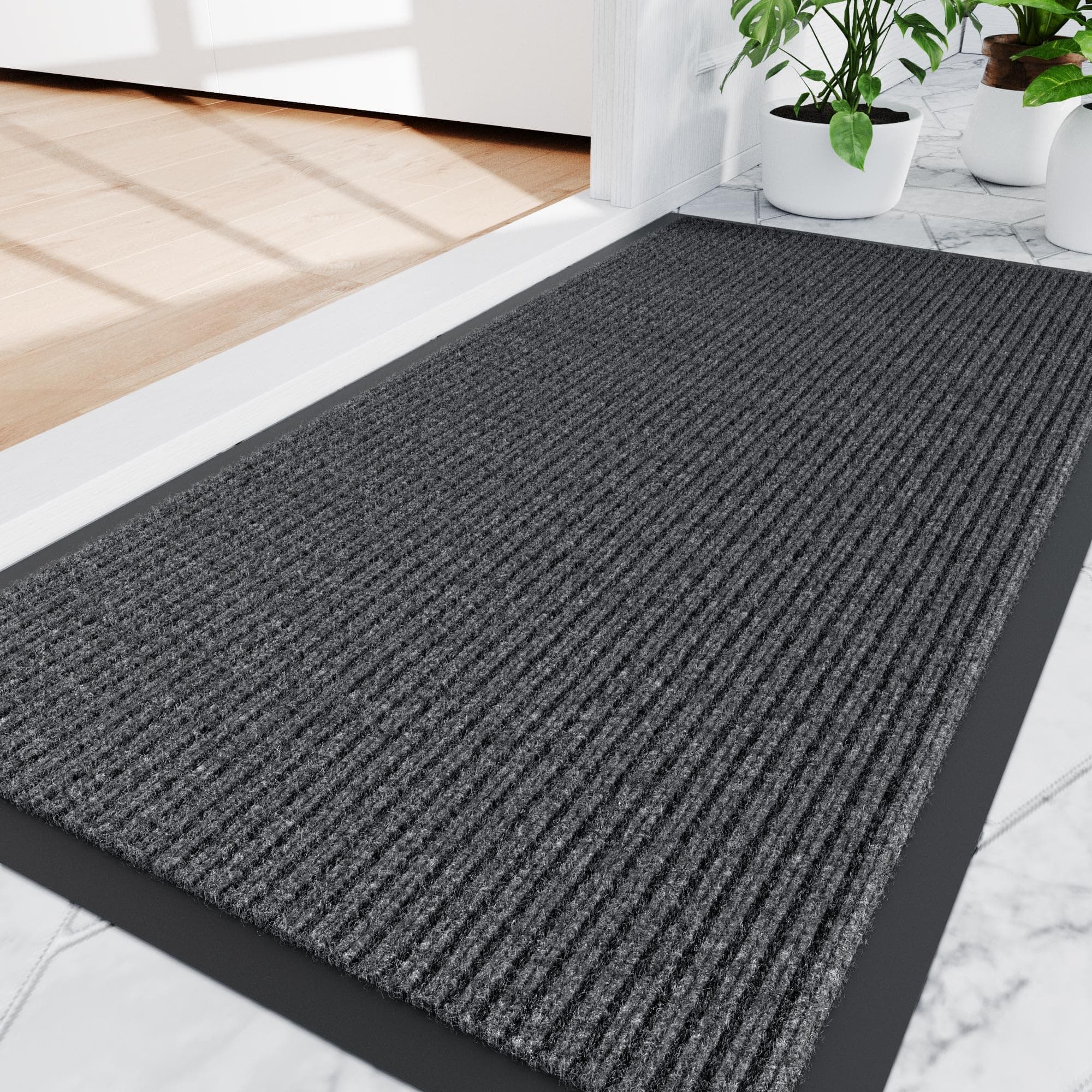 Amyracel Sturdy Front Door Mat Outside Entrance, 4' x 2' Absorbent Dirt Trapper Outdoor Door Mat, Non Slip Door Mat Indoor Entrance, Low Profile Welcome Mats for Front Door Patio, Porch
