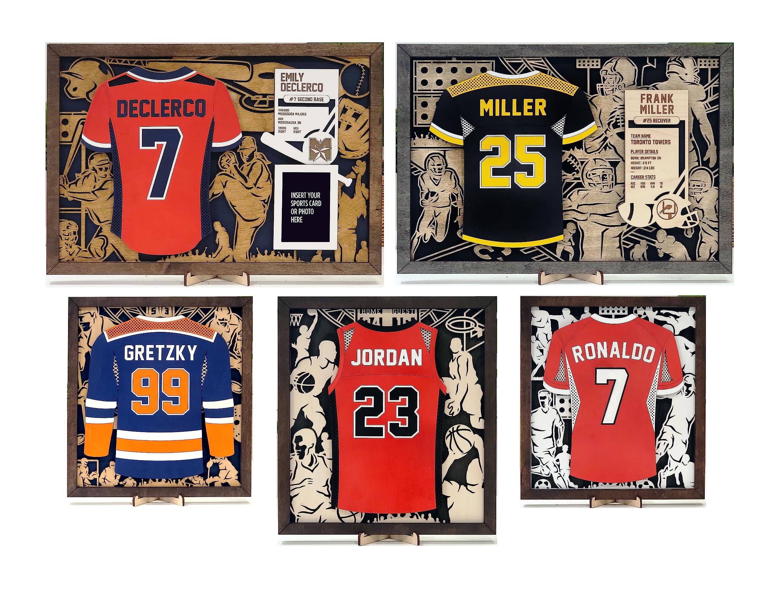 Personalized Sport Jersey Plaque | 5 Sports | 3 Sizes | Customizable Wooden Jersey Plaque for Basketball, Football, Baseball, Soccer, and Hockey | REAL Wood | Any Color (Hockey)