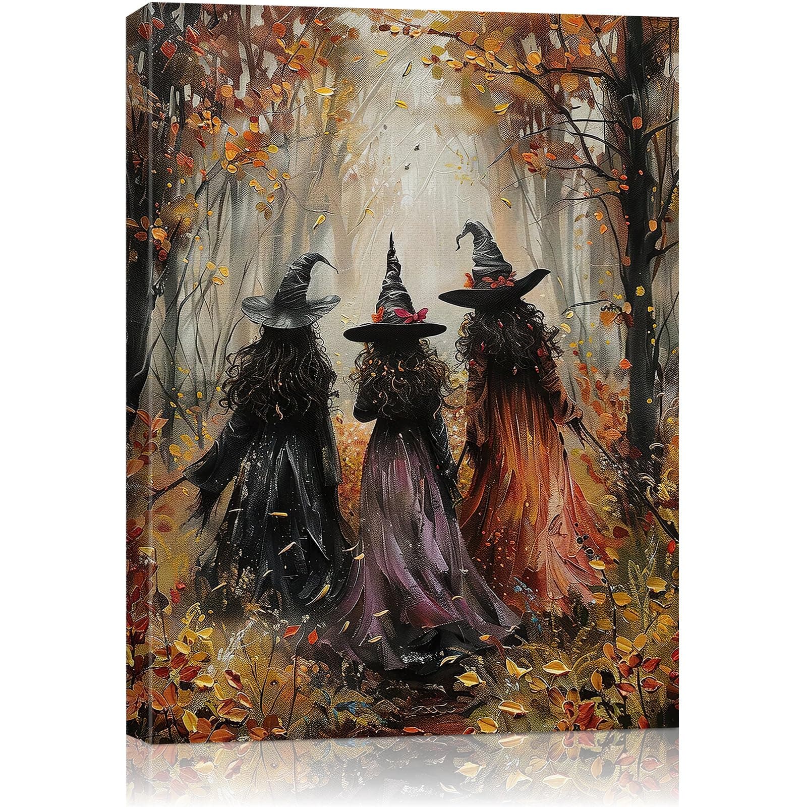 Halloween Canvas Wall Art, Vintage Three Witches Poster, Gothic Dark Academia Wall Decor, Spooky Halloween Decor for Living Room, Bedroom & Bathroom, Framed Fall Decorations Indoor