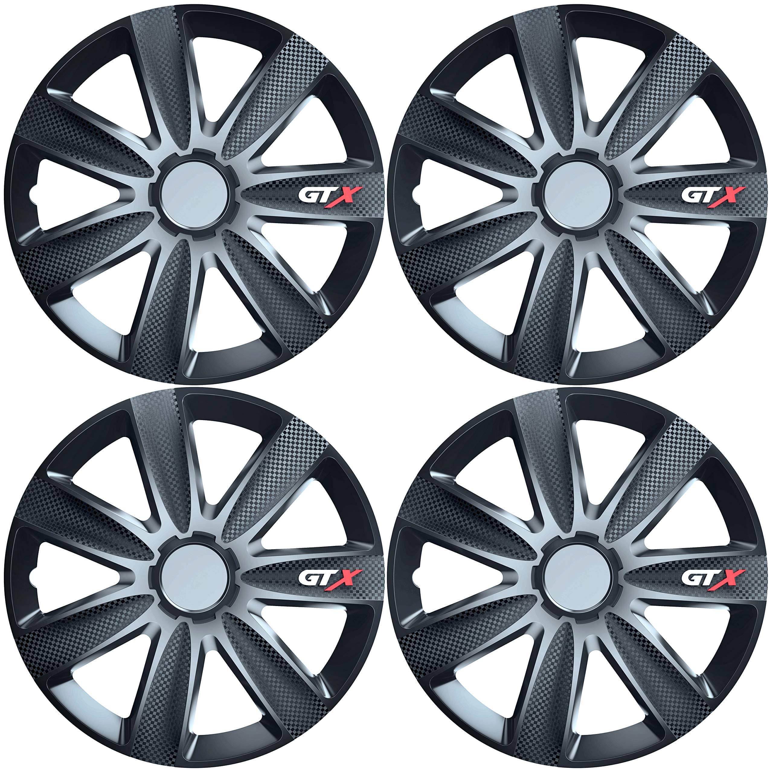 Versaco Car Wheel Trims GTXCARBLK16 - Black 16 Inch 7-Spoke - Boxed Set of 4 Hubcaps - Includes Fittings/Instructions