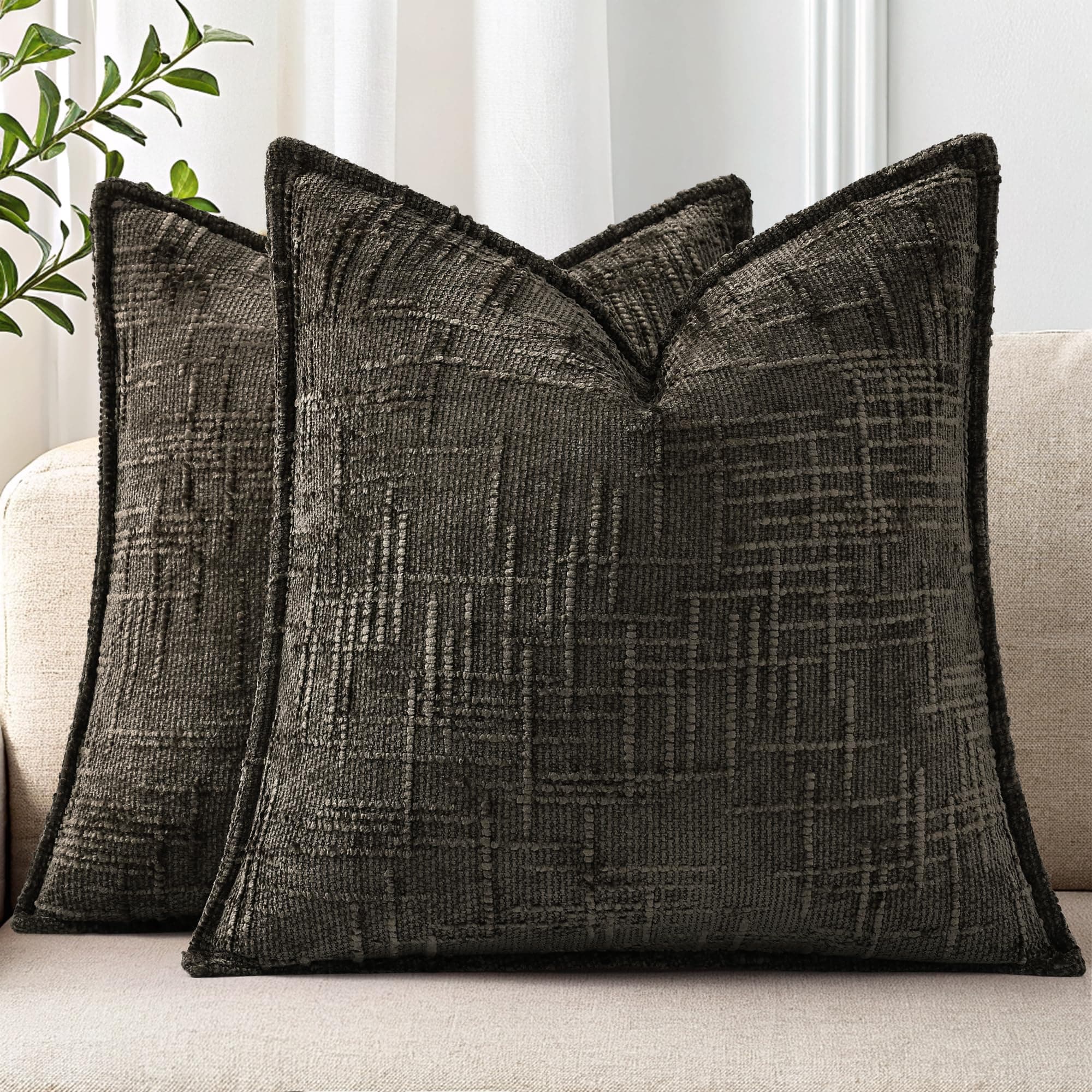 decorUhome Chenille Throw Pillow Covers 22x22 Set of 2, Chocolate