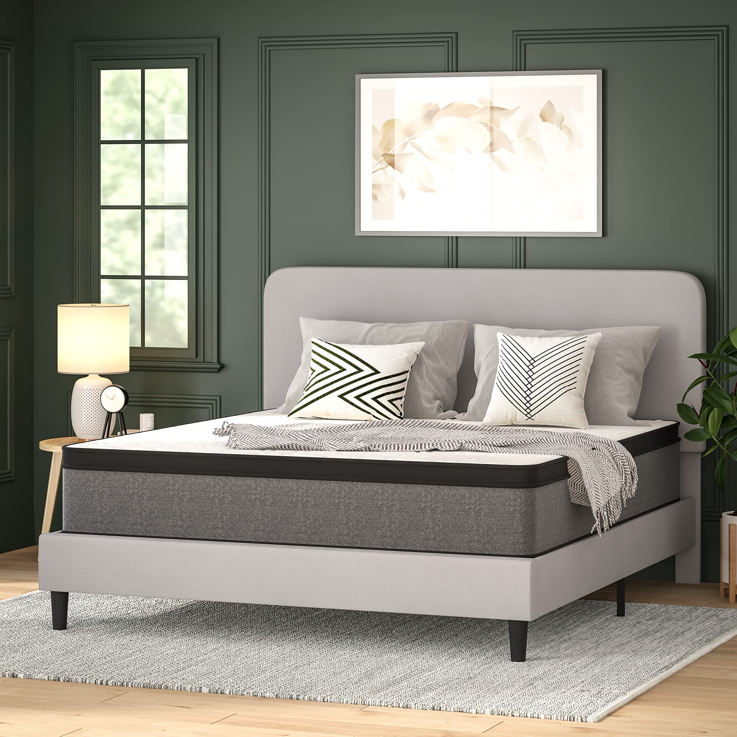 Flash Furniture Capri Comfortable Sleep 13 Inch Euro Pillow Top Hybrid Pocket Spring Mattress - King - CertiPUR-US Certified Foam - Mattress in a Box White