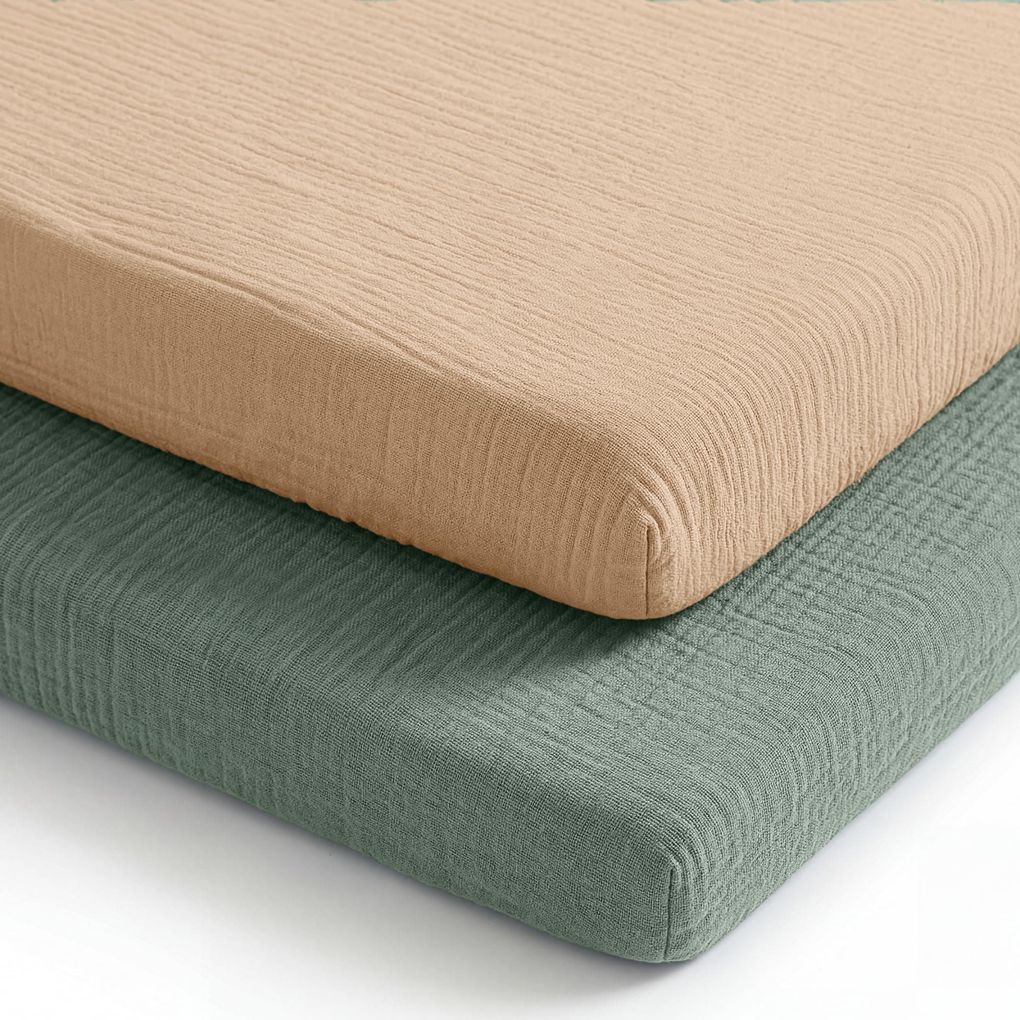 Comfy Cubs Muslin Cotton Bassinet Sheets 2 Pack, Fern and Cream – Soft, Breathable, 100% Muslin Bassinet Sheet, Gentle for Baby’s Sensitive Skin – Universal Fit, Beautiful Gift-Ready Packaging