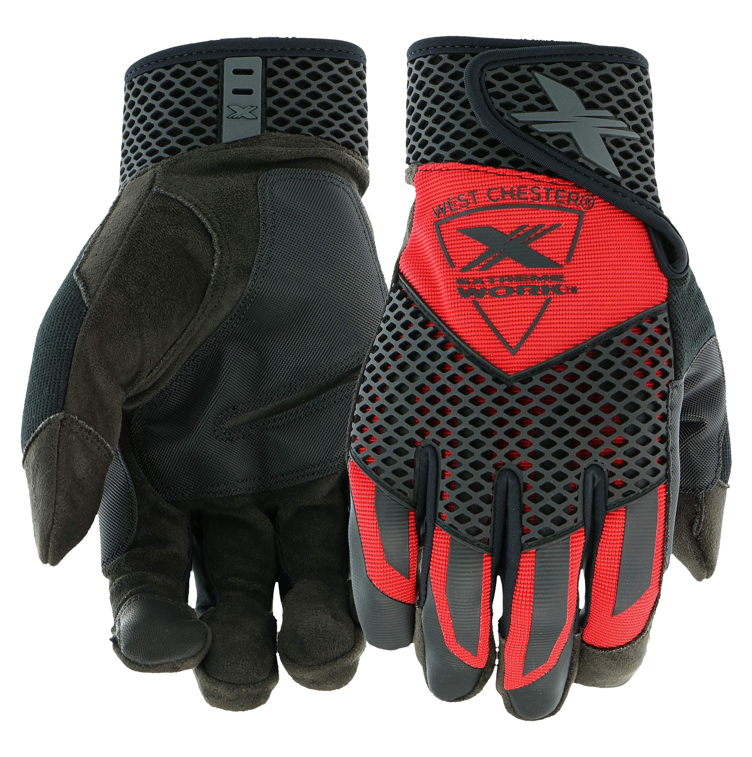 Extreme Work® 88203 Knuckle KnoX Gloves – Medium, Black/Red Safety Performance Gloves w/S-Shaped Palm, XLock Cuff, XTouch Index Finger